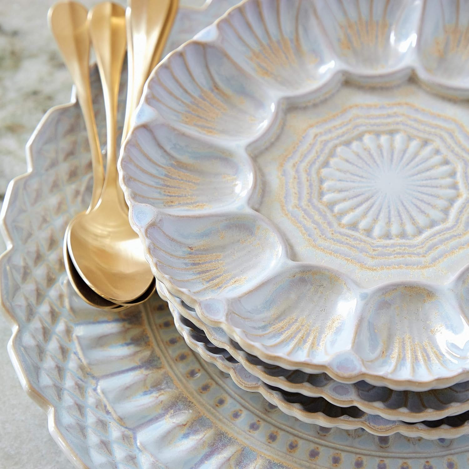 Costa Nova STD251N Costa Nova Plate, Appetizer Plate, Divided Plate, Appetizer Dish, Approx. 9.8 Inches (25 Cm), Microwave, Dishwasher Safe, Crystal, Pearl, Rainbow Color, Nacal image number 1