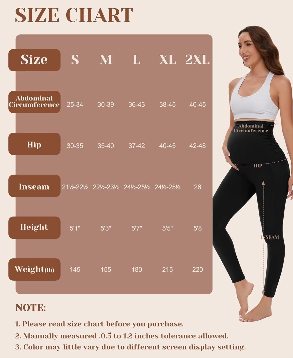 Women'S Maternity Fleece Lined Leggings &ndash; over the Belly, Warm Winter Yoga Pants with Pockets, Soft Belly Support for Pregnancy image number 4