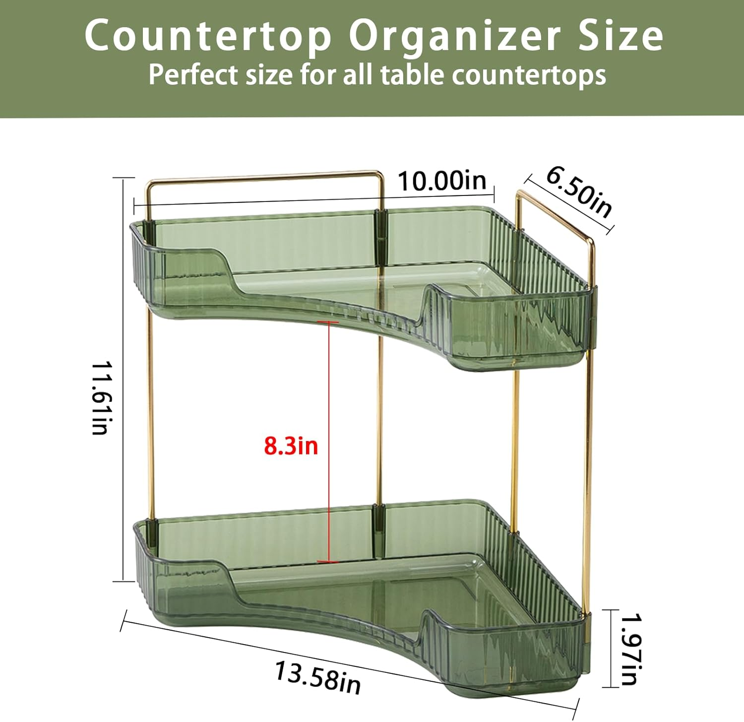 Shuangqing Shuang Qing 2-Tier Corner Bathroom Counter Organizer, Countertop Perfume Tray and Vanity Makeup Cosmetic Storage, Storage Organizers for Bathroom, Kitchen, Dresser (Green) image number 6