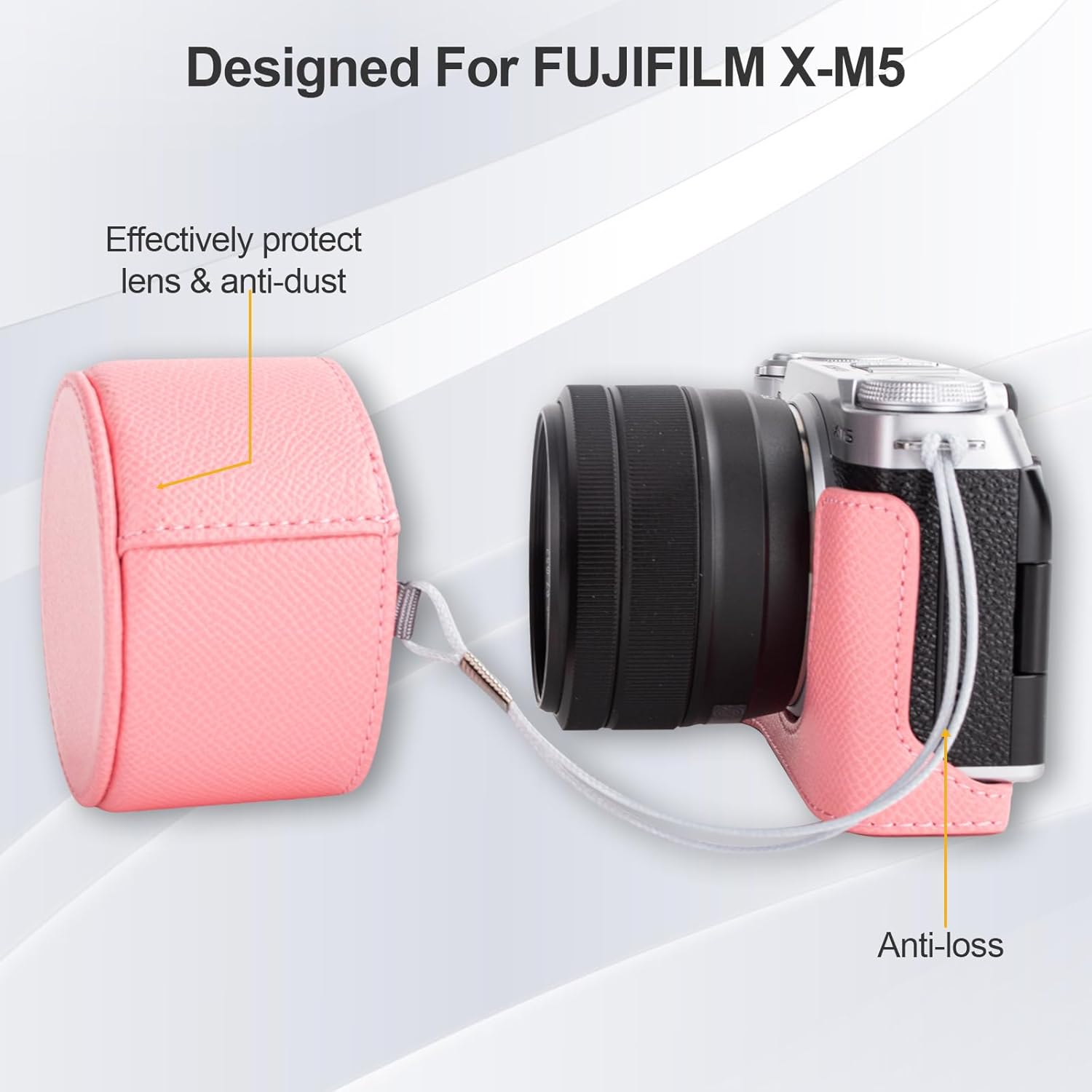 VOVMOEYA Fuji XM5 Mirrorless Camera Case Cover Set for Fuji XM5 Half Case Fuji X-M5 Camera Cover with Front Lens Cap and Shoulder Strap - Blue image number 4