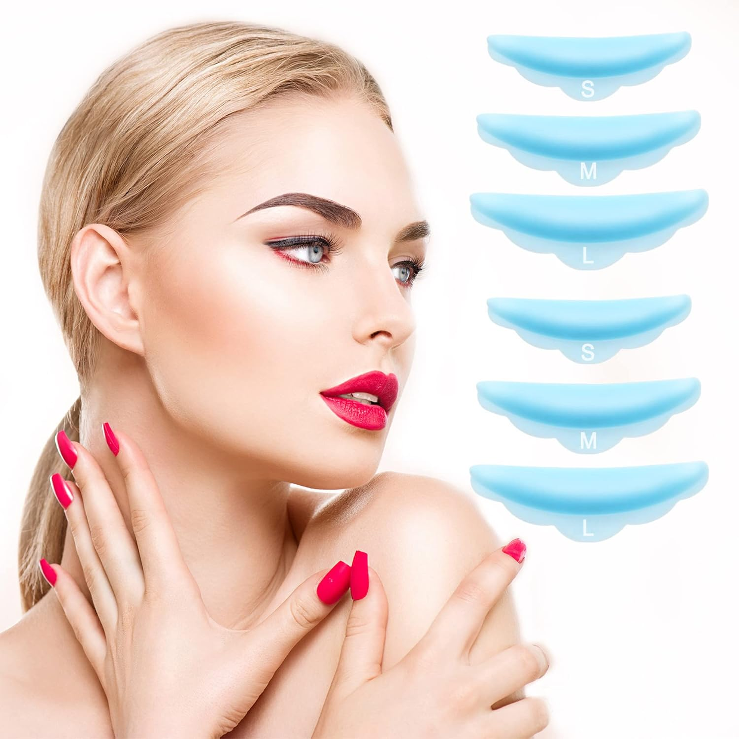 Hicarer 48 Pieces Lash Lift Rods Silicone Eyelash Pads Raise Eyelashes Perming Curler Rods (Small, Medium, Large), Silicone Lash Lift Shields for Eye Supplies Makeup Tool(Blue) - Blue image number 2