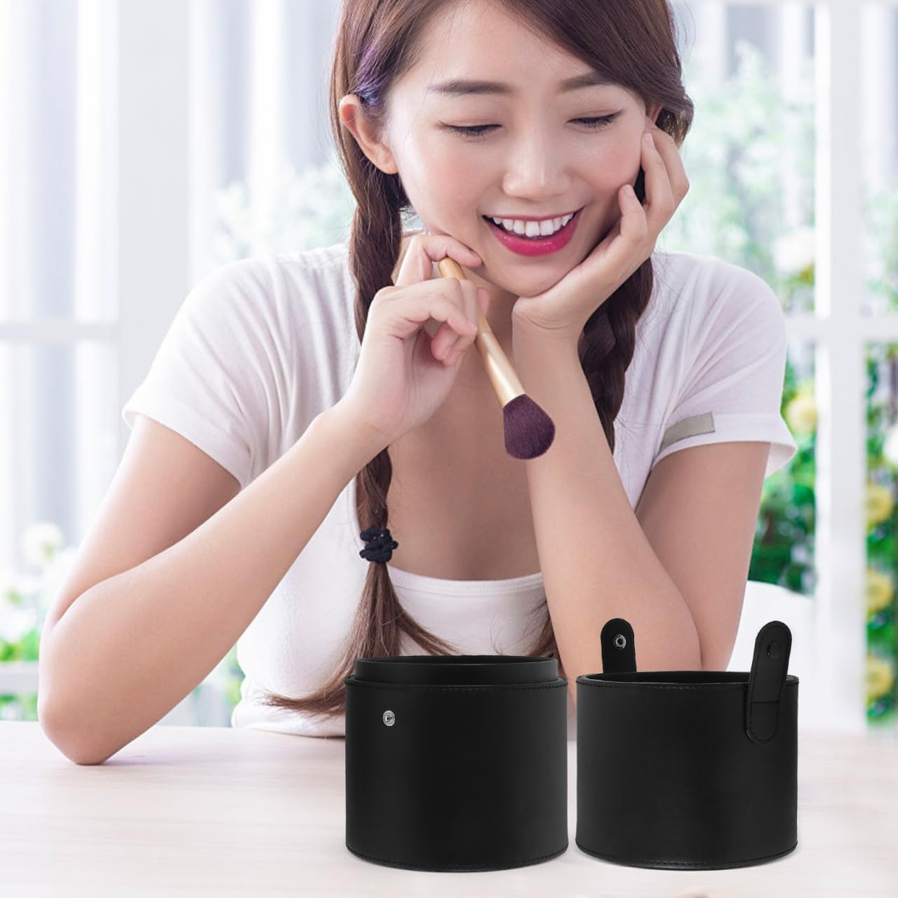 PACKOVE Travel Brush Toiletries Headband Container Cylinder Makeup Brush Case Storage Bin Toolbox Make up Brush Holder Organizer Storage Box Makeup Organizer Travel Pu Miss image number 1