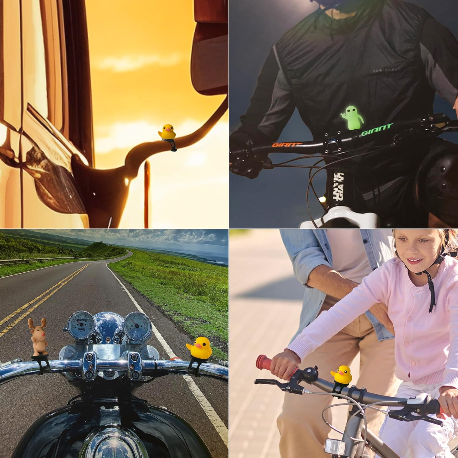 Bone Character Bike Domestique (Strap or Lock on Type), Cute Bicycle Ornament for Stem & Handlebar, Waterproof Silicone Toy Decoration for Scooters, Cycling Accessory for Kids - Garmin Mount Compatible (Base Not Included) - Night Glow Alien image number 6