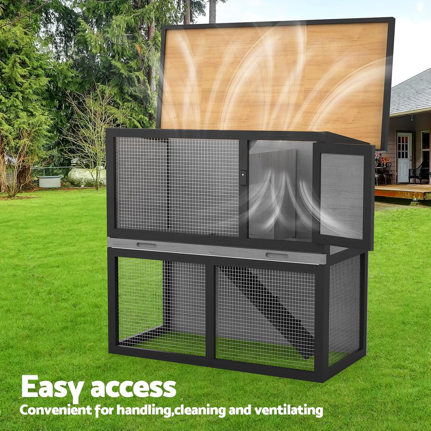 Oppsbuy Rabbit Hutch Bunny Cage for Small Animals Guinea Pig Chicken Coop Rabbit Cage Pet House Run Cage Rabbit Cage Wooden 89.5X45X79.5Cm Slide Out Tray image number 4