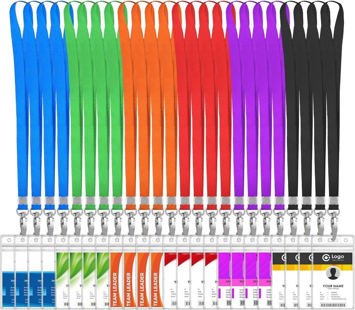 24 Sets Plastic ID Badge Holder with Lanyard, PVC Card Holder with Color Lanyard, Lanyards for ID Badges with Holder image number 4