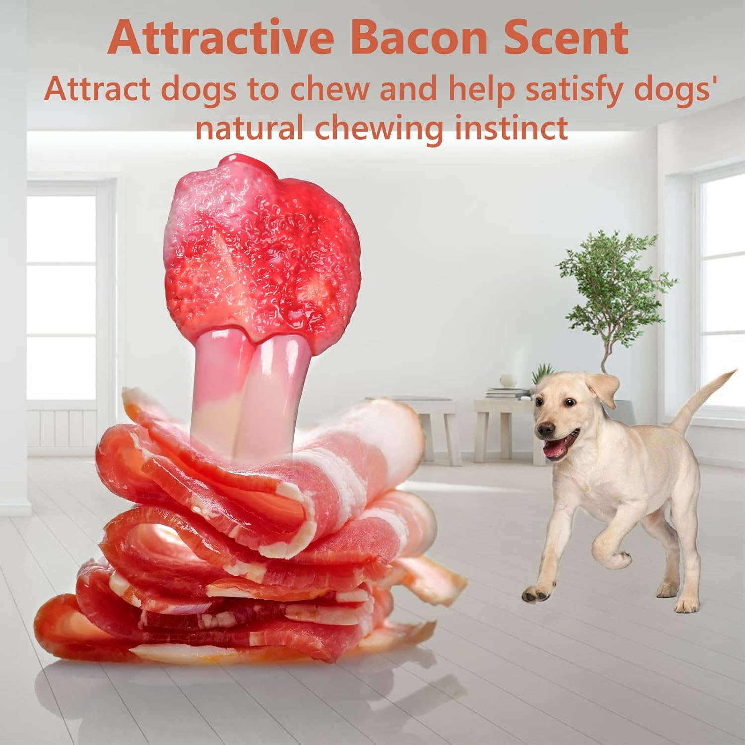 Durable Dog Chew Toy for Aggressive Chewers, Indestructible Nylon Teething Bone Bacon Flavor for Large Medium Breed image number 3