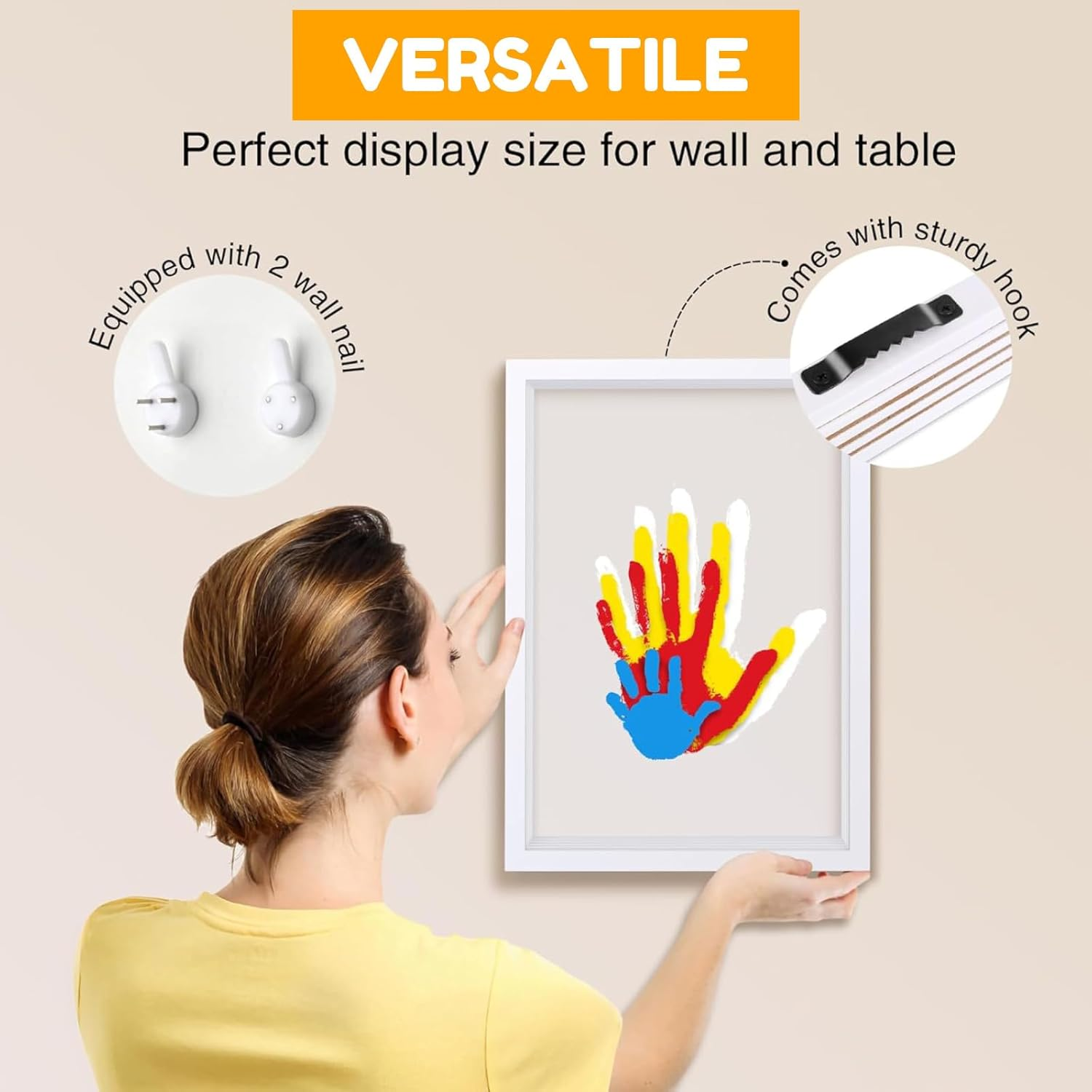 RIKONDA Family Handprint Art Kit with Display Frame - DIY Memory Keepsake for Parents, Grandparents & Baby'S First Craft (6 Non -Toxic Paints, 33X23Cm Frame, 820G)