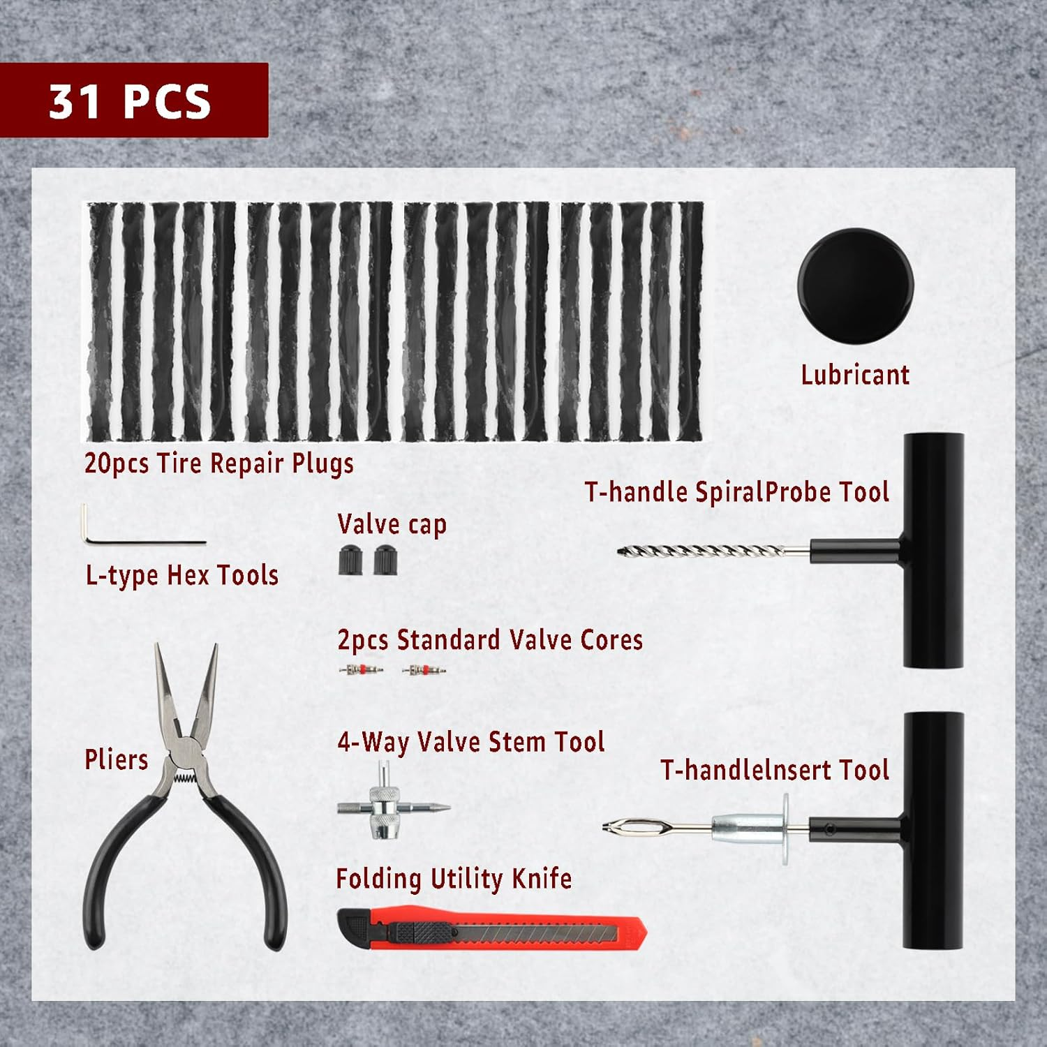 ITEQ Flat Tire Repair Kit with Plugs, Heavy Duty 31 Pcs Tire Repair Tool Set for Car, Truck, RV, Jeep, ATV, Motorcycle, Tractor, Trailer Flat Tire Puncture Repair image number 2