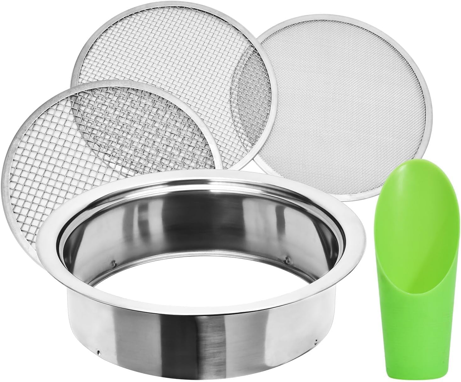 Soil Sieve Sifter Set Stainless Steel,Garden Sieve Set with 3 Interchangeable Mesh 1,3,6Mm,Sifting Screen for Dirt, Sand, Rock, Filtration, Compost, with Soil Scoops Gardening Tool image number 6