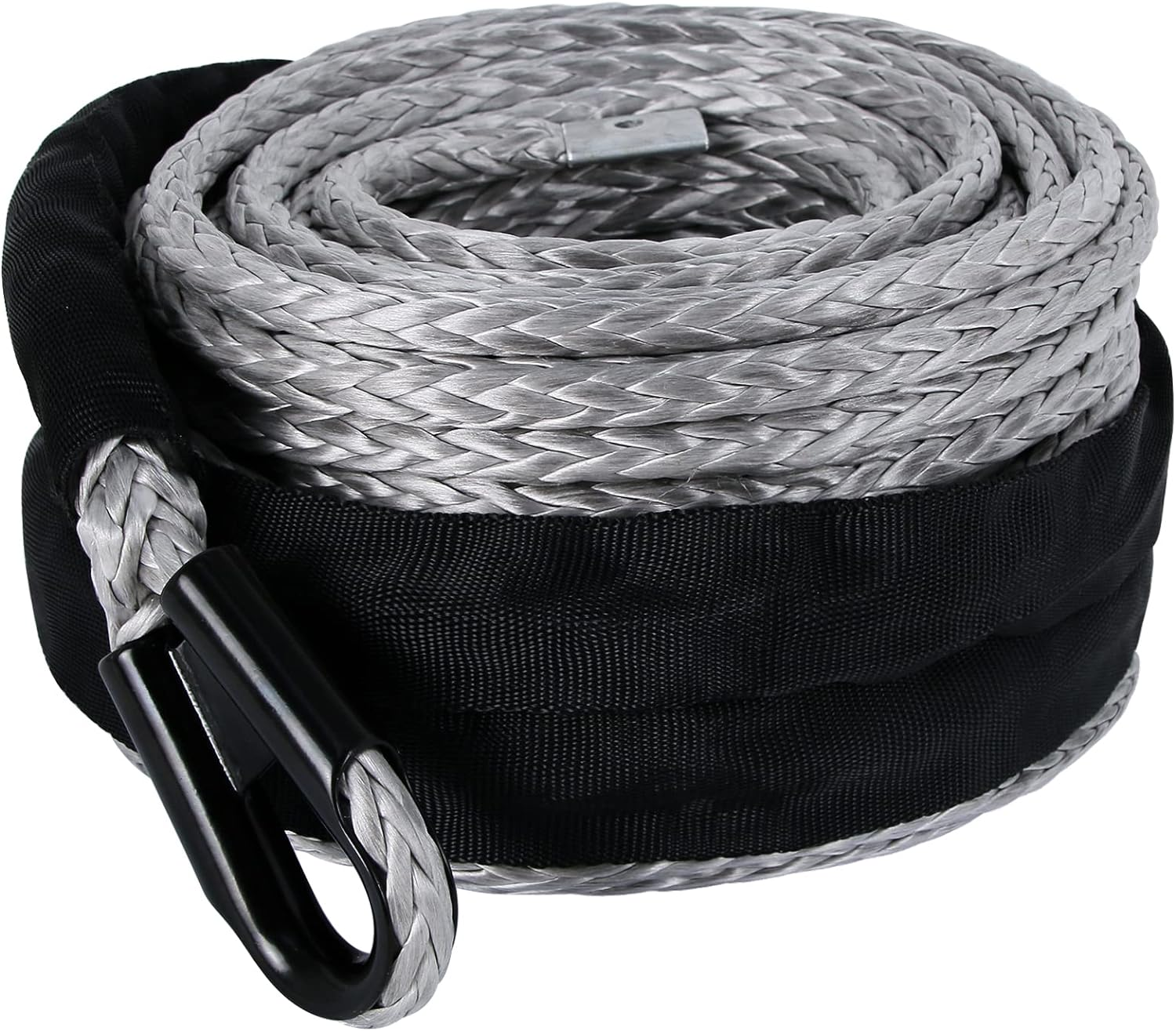 3/8 in X 95 Ft Synthetic Winch Rope with Protecting Sleeve and Thimble, 26,500 Lb Break Strength - Heavy Duty Winch Rope for ATV, UTV, Boat Trailer, Jeep, Quad, Polaris, Winch Cable (Black)