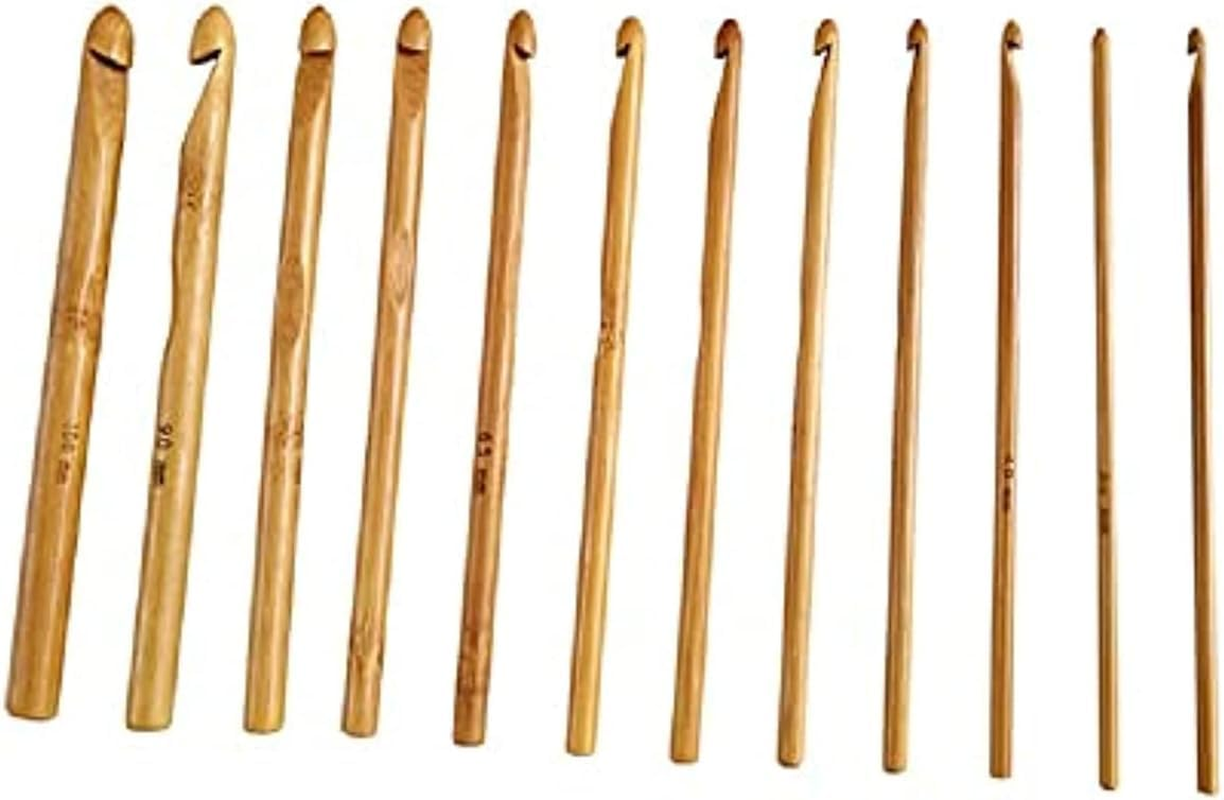 12Pcs 6" Bamboo Crochet Hooks Needle Knitting Hooks Knit Craft Weave Yarn 3 to 10 Mm Diameters image number 2
