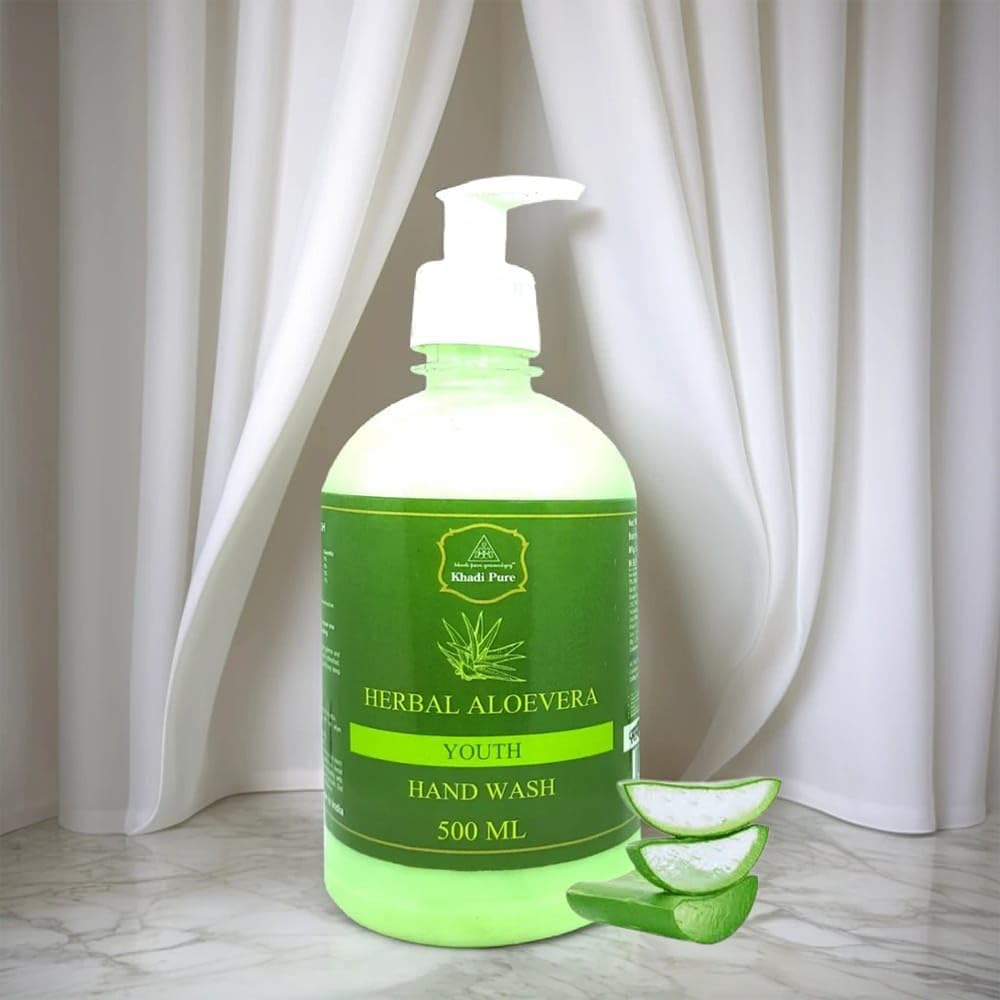 Khadi Pure Herbal Aloe Vera Hand Wash Bottle, 500 Ml, Green image number 4