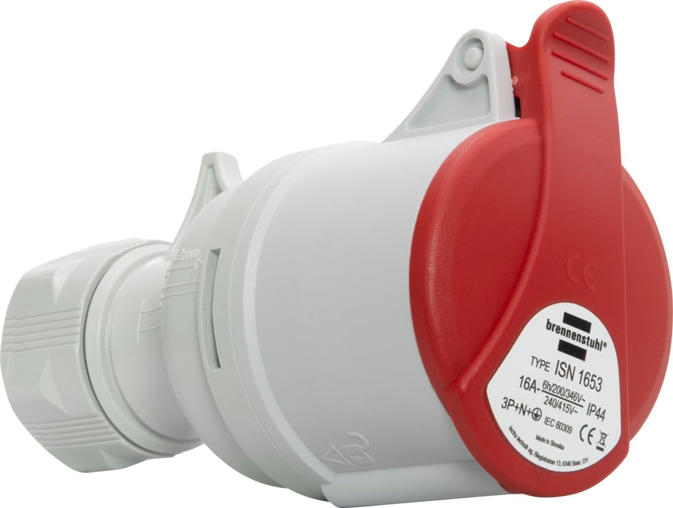 Brennenstuhl CEE Socket 5 Pin Outdoor Industrial Plug CEE 400V/32A with Lid Screwable Connector Use on Construction Sites Camping Commercial Applications IP44 32A image number 3