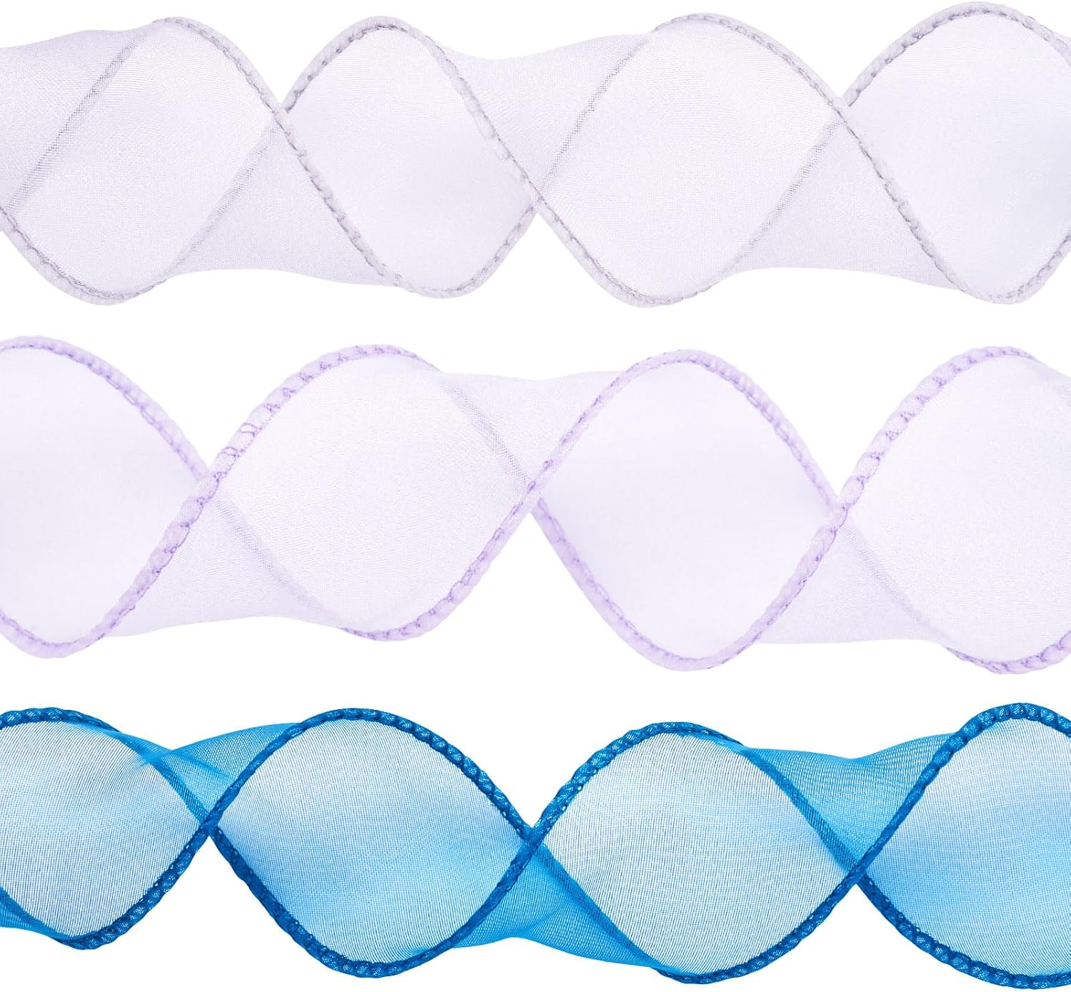 Crafans 3 Rolls 40MM Organza Chiffon Ribbons Shimmer Sheer Gift Wrapper Ribbons for Bouquet Wedding Bows Party Decoration image number 1