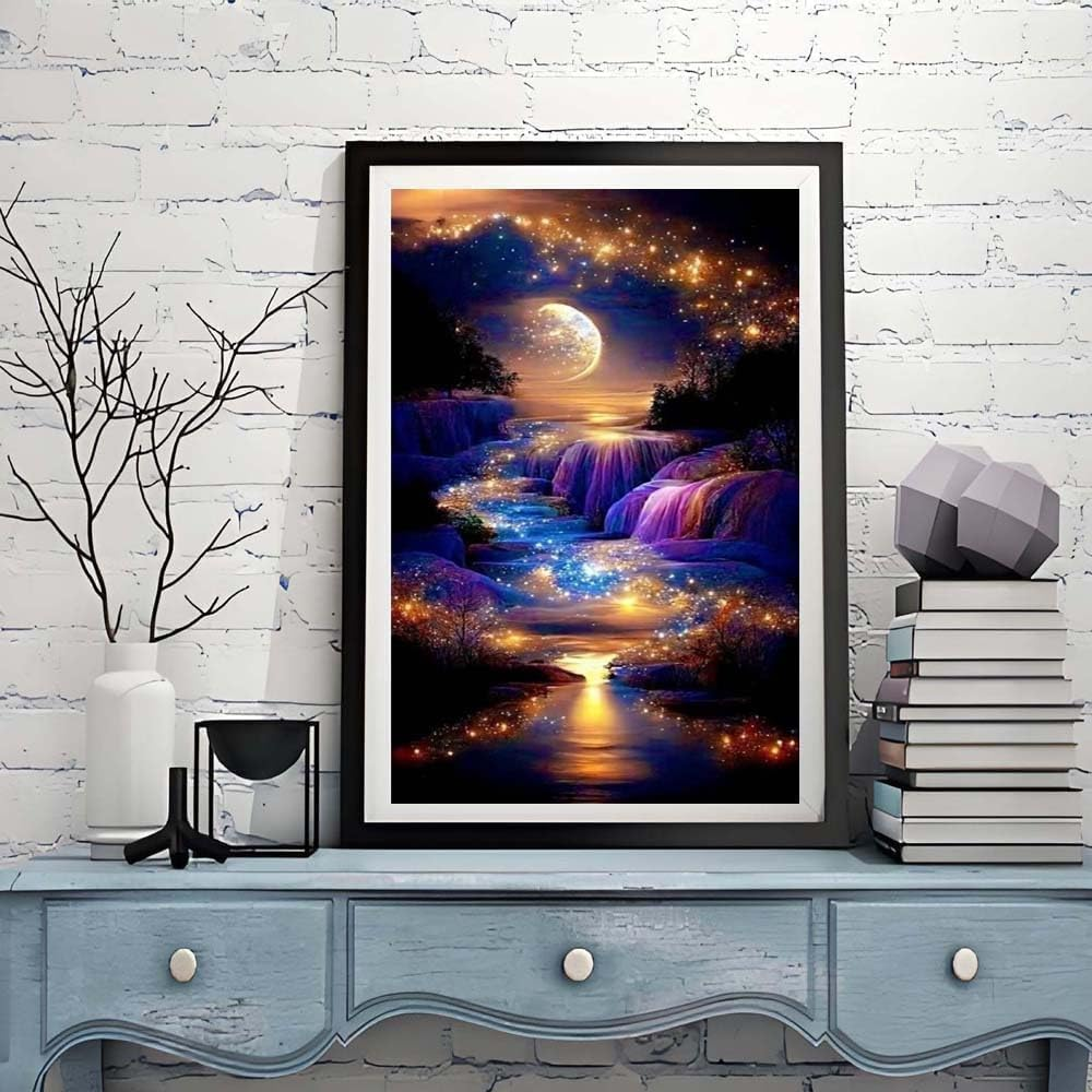 Diamond Painting Kits for Adults, Moon Full Drill round Diamond Art Diamond Dots Suitable Home Wall Decor Gem Art 12X16Inch image number 6