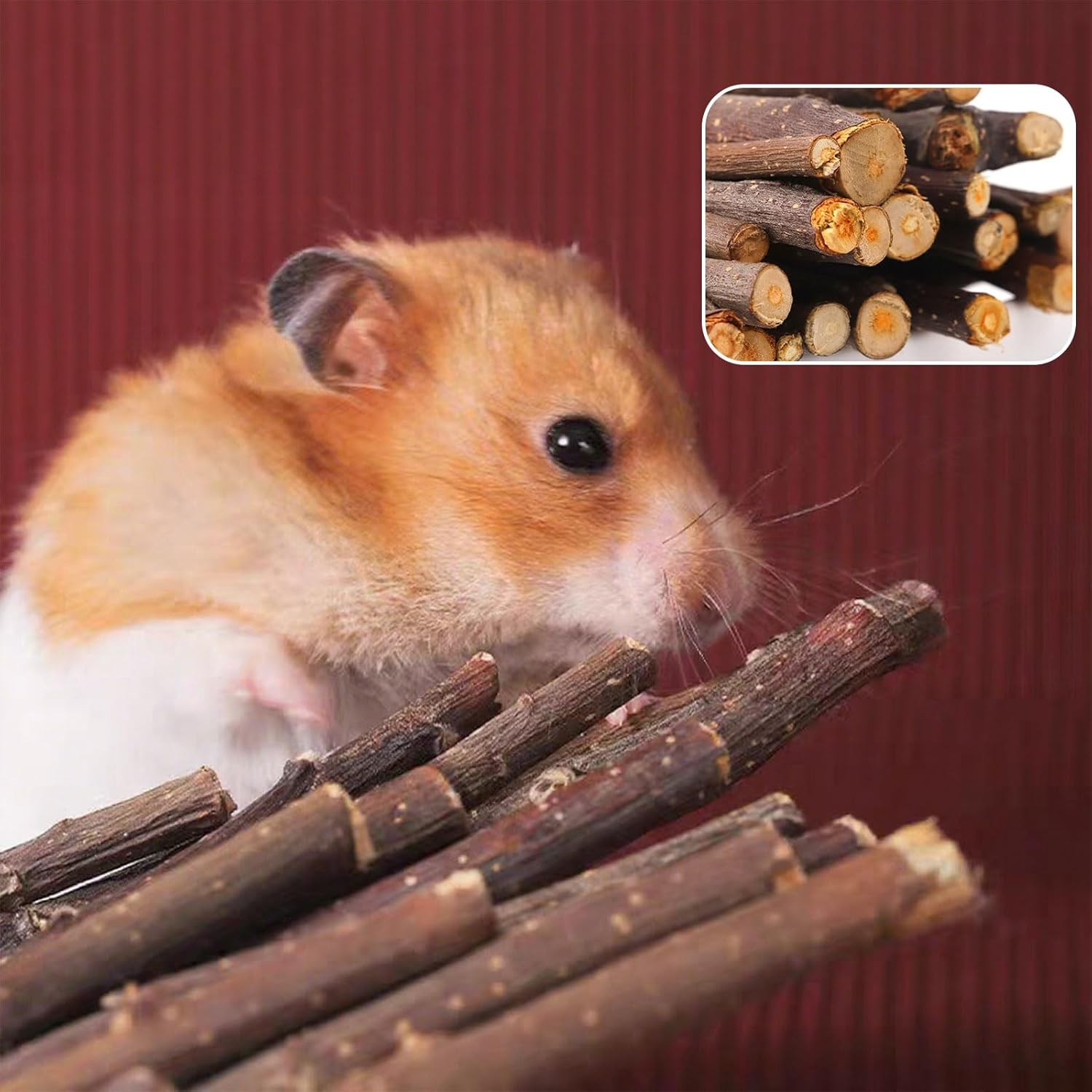 Turadh 200G Natural Apple Wood Chew Sticks,Small Animal Dental Chew Toys for Rabbits, Guinea Pigs, Chinchillas, Hamsters, Bunny Treats with Timothy Hay, Molar Teeth Stick, Rabbit Food image number 1