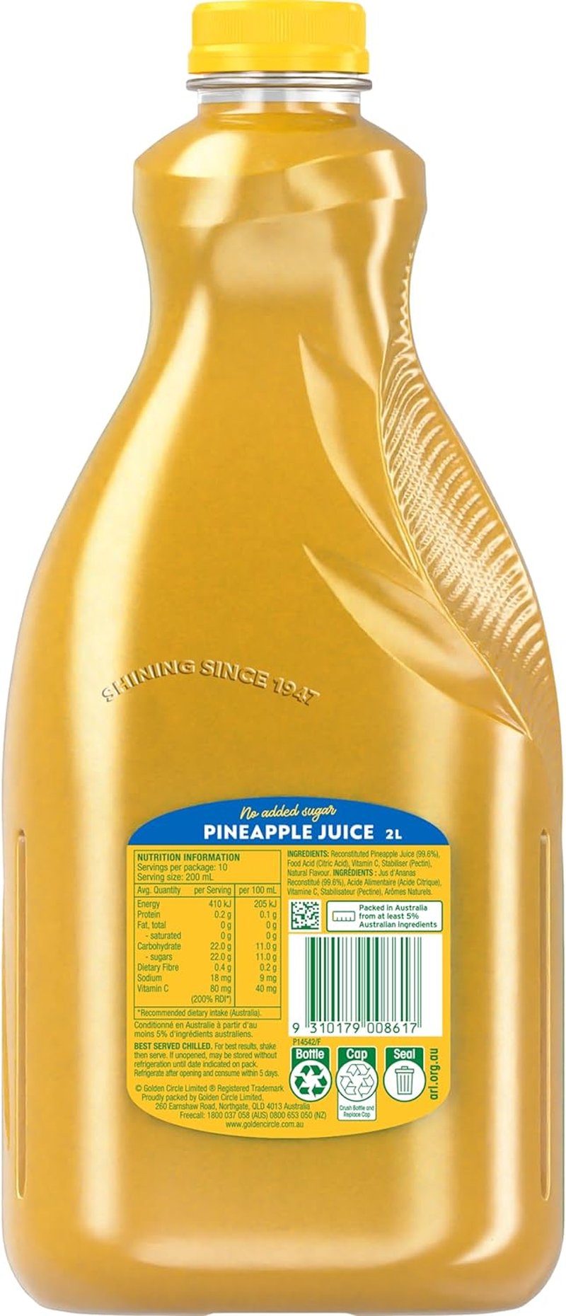 Golden Circle Pineapple Juice Orange Juice No Added Sugar No Artificial Colours, Flavours or Preservatives 10 Serves 2L