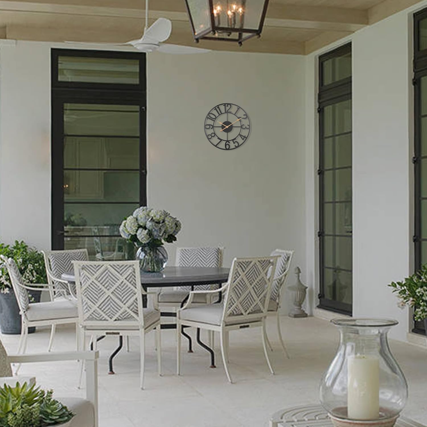 Mofine Outdoor Clocks for Patio, Large Outdoor Pool Clock, European Industrial Skeleton Metal Outdoor Clock Silent Battery Operated, Vintage Wall Clock for Backyard/Garden/Fence, 14 In image number 6