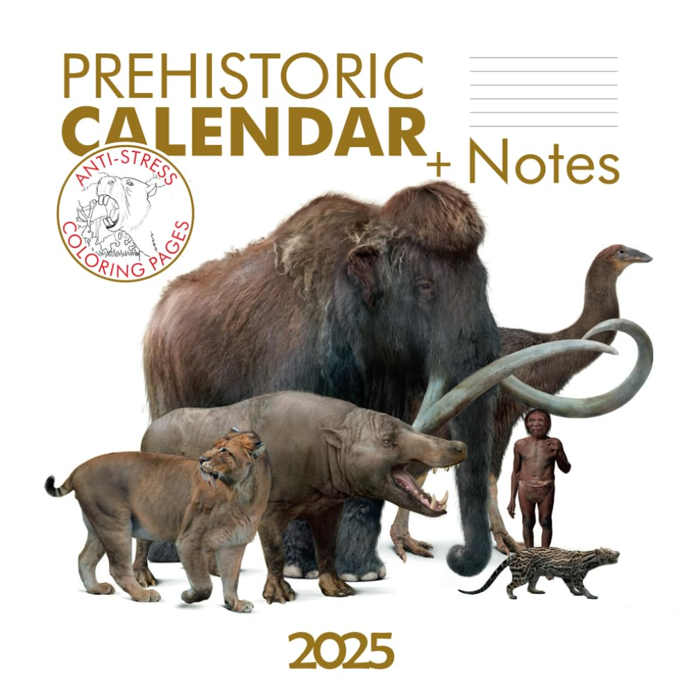 Prehistoric Pocket Calendar 2025 with Notes and Anti-Stress Coloring Pages: 12 Unique Ancient Creatures from Paleoartist Roman Uchytel
