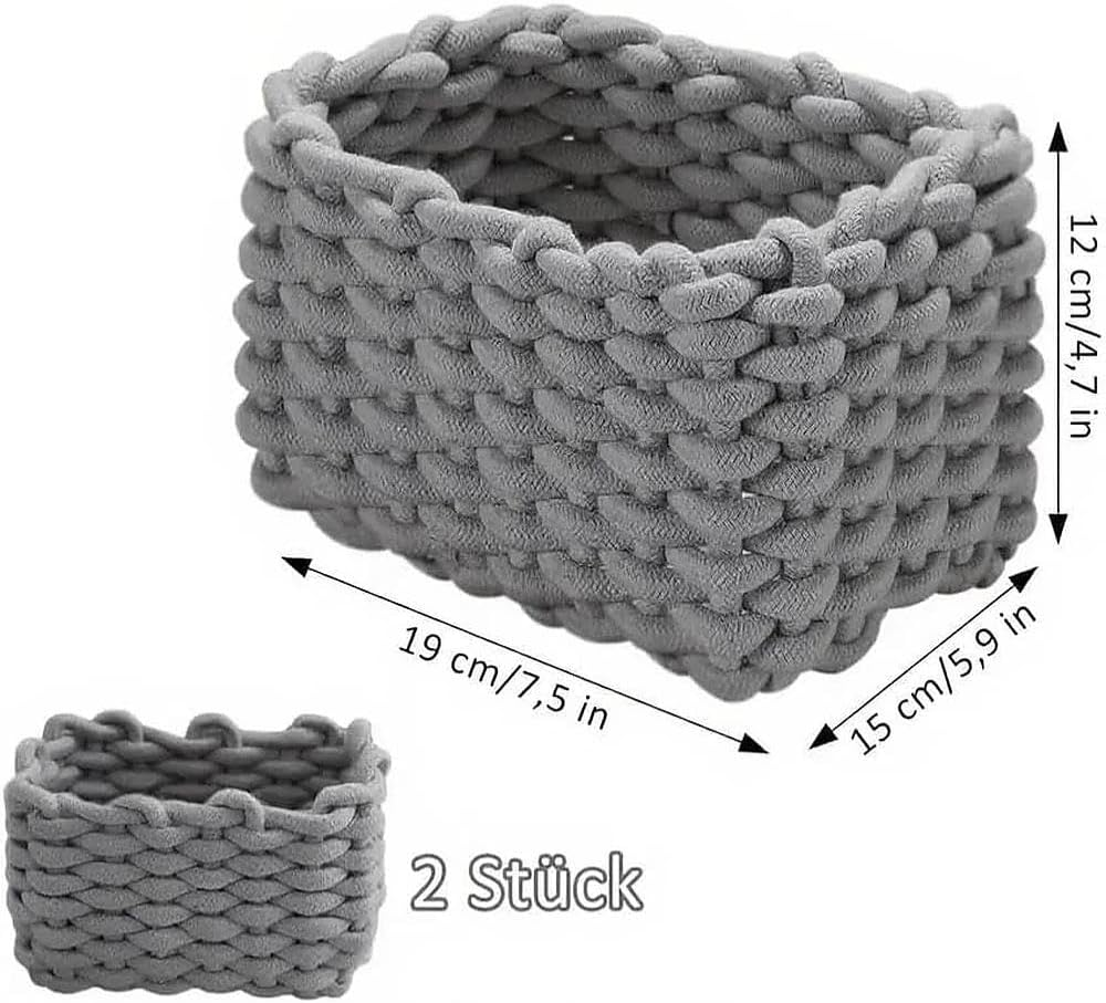 Cotton Storage Basket, Basket, Braided Basket, for Toilet Paper, Cosmetics, Toys, Home Accessories, 19 X 15 X 12 Cm, Grey, Pack of 2 image number 5