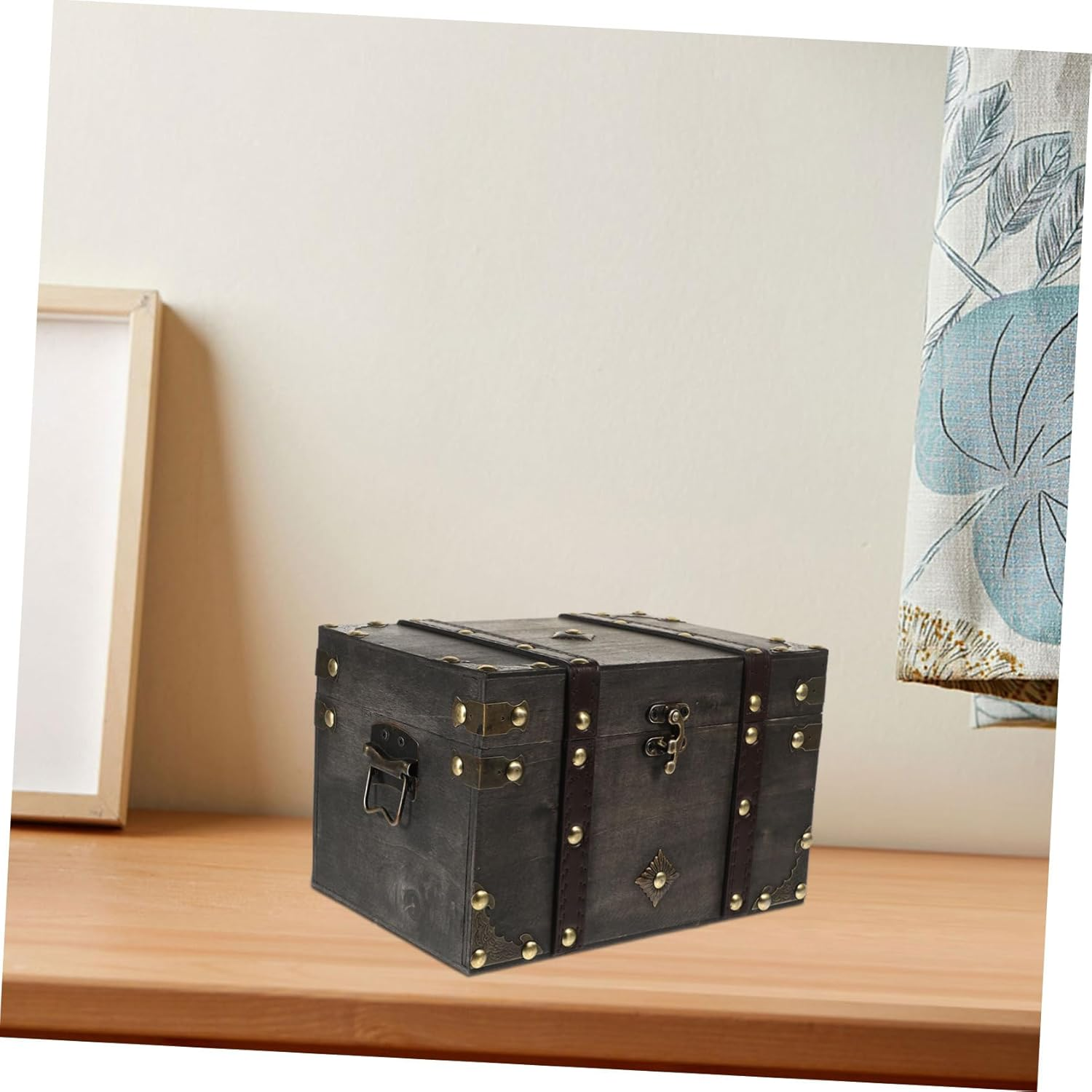 Cabilock Wooden Pirate Treasure Chest Large Gray Multi-Functional Storage Box Lock Jewelry Document Organizer Decorative Wood Treasure Box for Home and Office image number 3