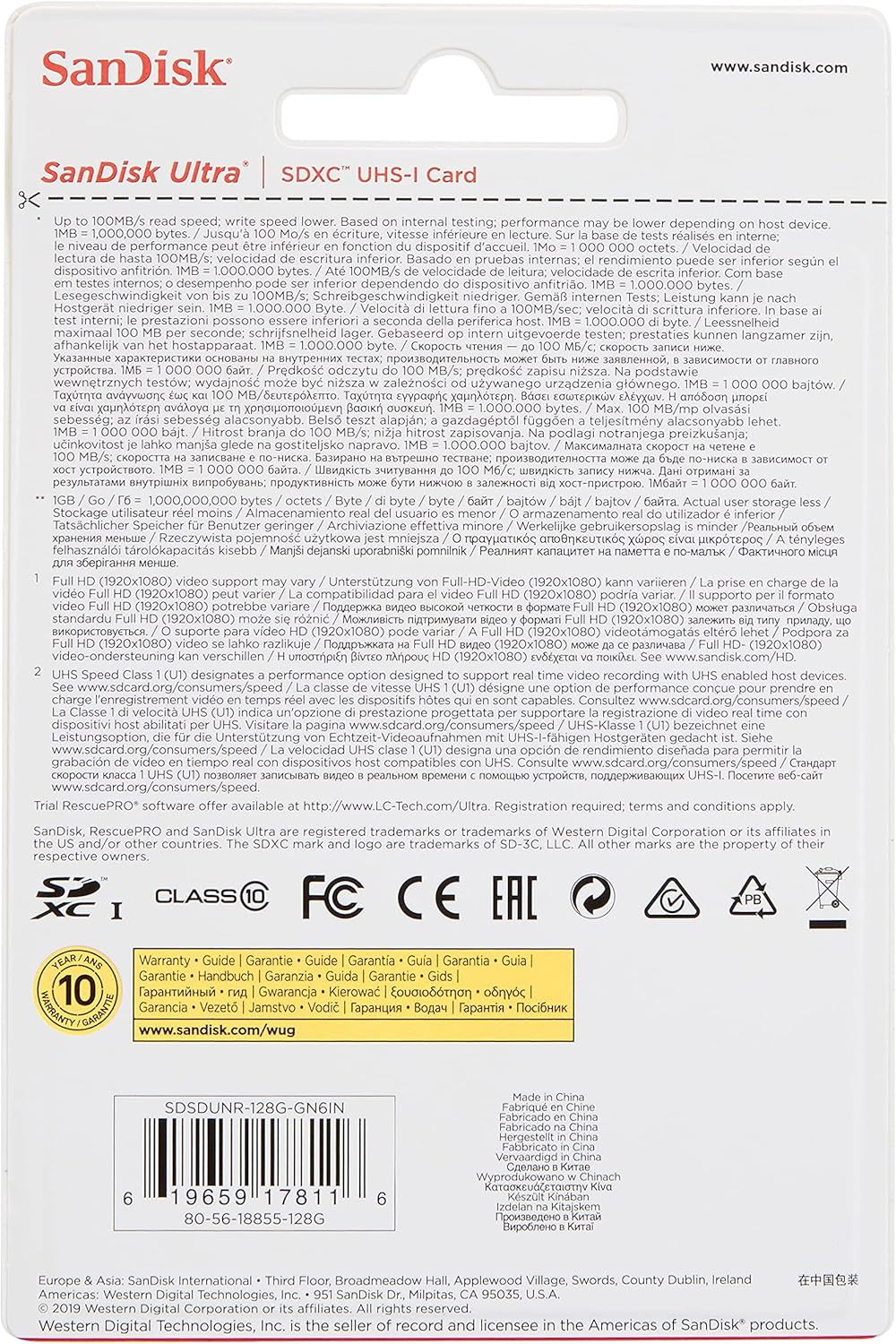 Sandisk 128GB Ultra SDXC UHS-I Memory Card - 100Mb/S, C10, U1, Full HD, SD Card - SDSDUNR-128G-GN6IN image number 4