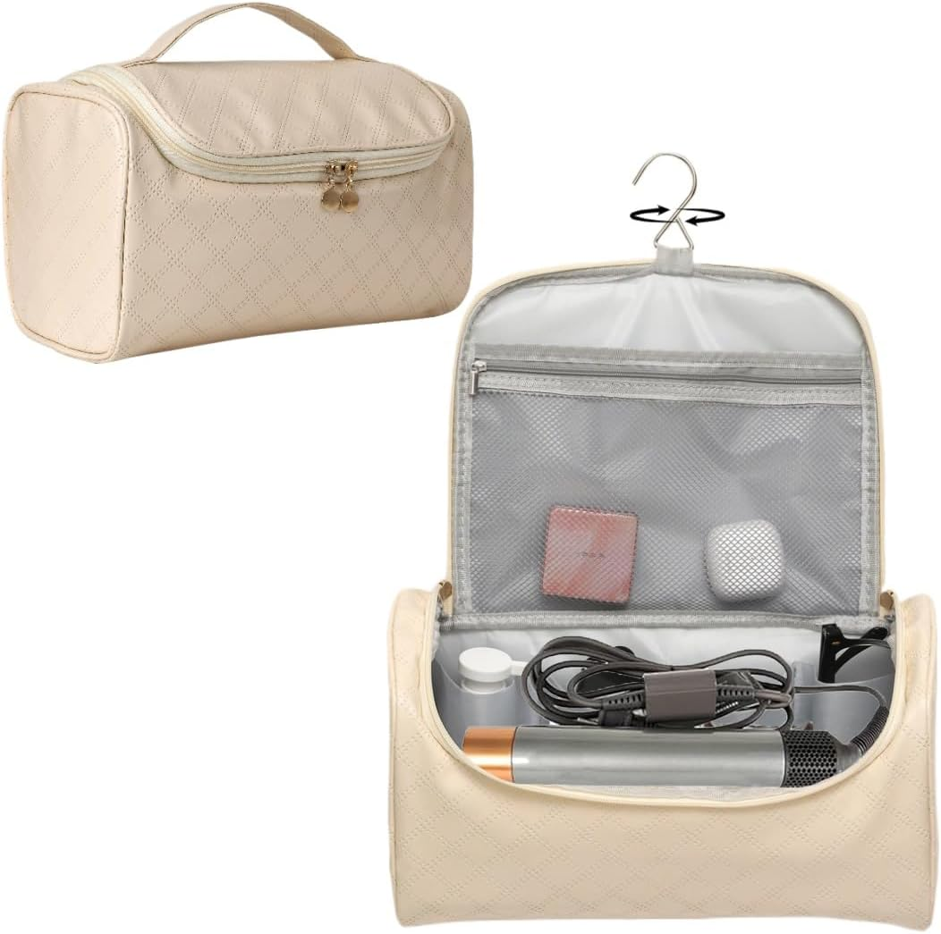 Dongawin Shark Flex Style Case - Premium Leather Travel Bag for Dyson Airwrap & Shark Hair Dryer Airwrap, Waterproof & Easy to Clean with 360&deg; Soft Padding, Lightweight Hair Tools Travel Bag (Cream)