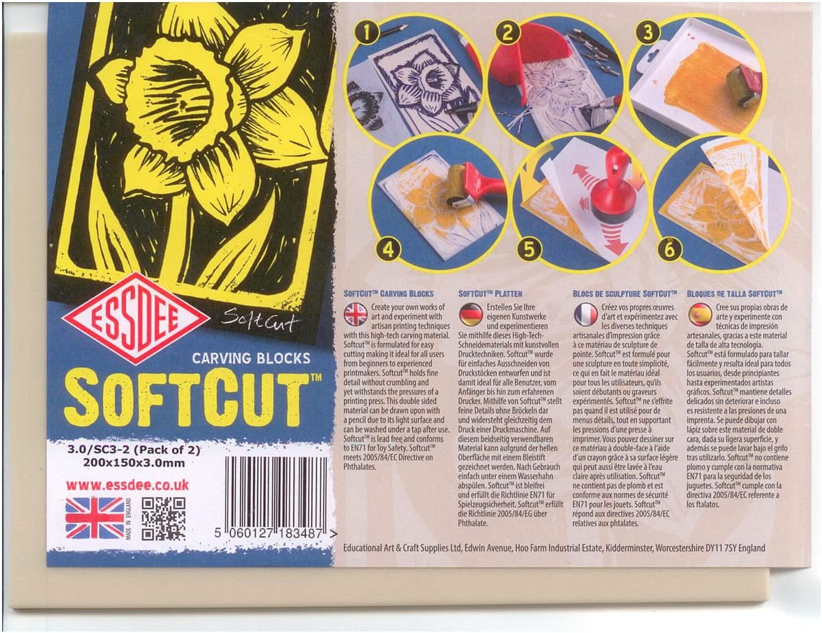 Educational Arts Softcut Printmaking and Carving Blocks (200 X 150 X 3.0 Mm Pack of 2), PVC, Multi-Colour, 200 X 150 X 3 Mm image number 2