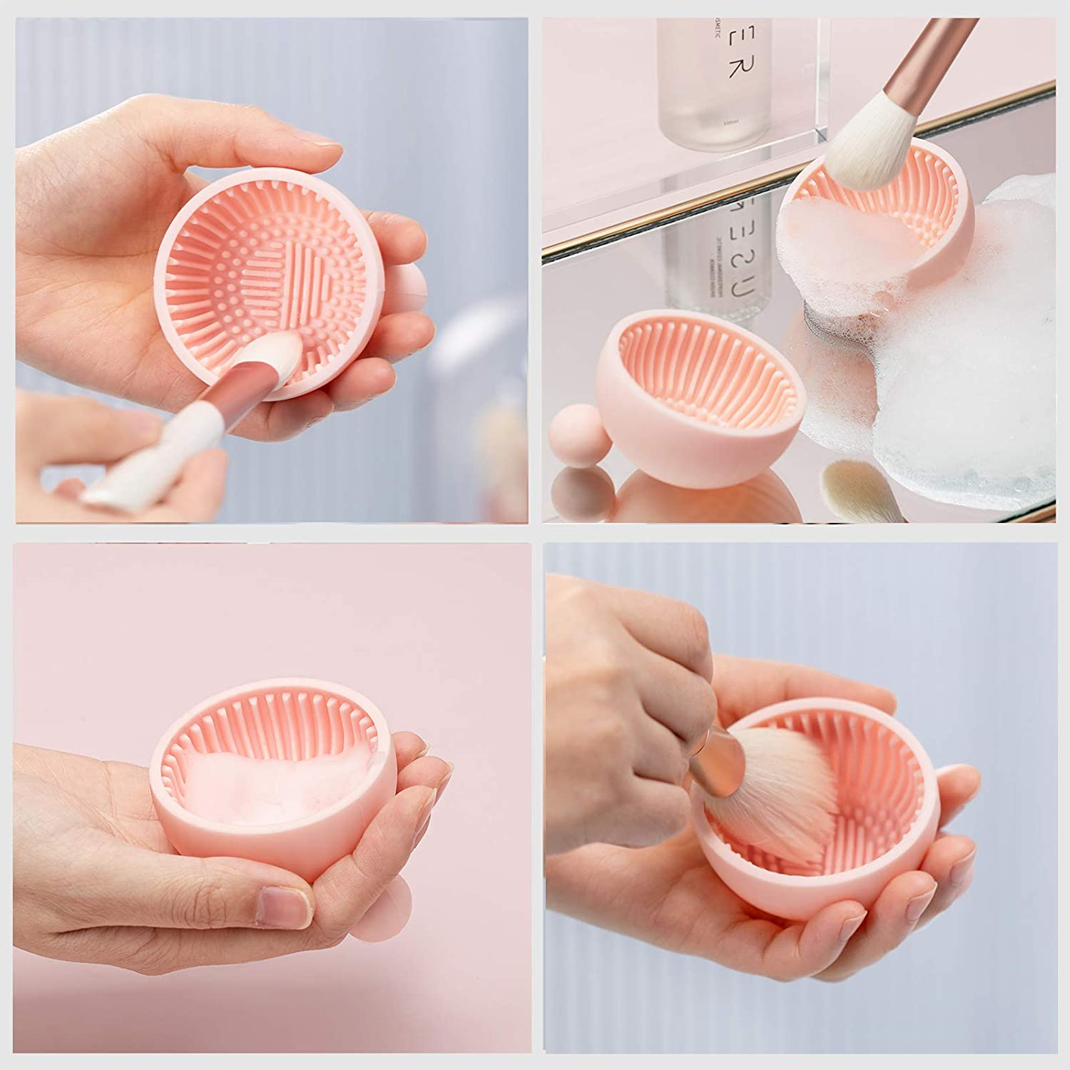 Makeup Brush Cleaner Mat，Silicone Make up Cleaning Brush Scrubber Bowl Portable Washing Tool Cosmetic Brush Cleaners for Gir，Easy Clean