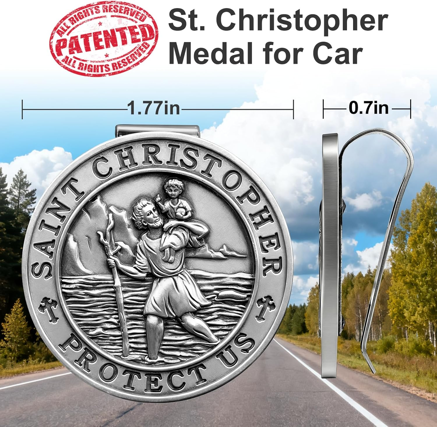 Ploreway St. Christopher Medal for Car, Metal Saint Christopher Visor Clip, Talisman for Safety, Automotive Visor Accessories, Gift for Drivers, Families, Friends image number 4