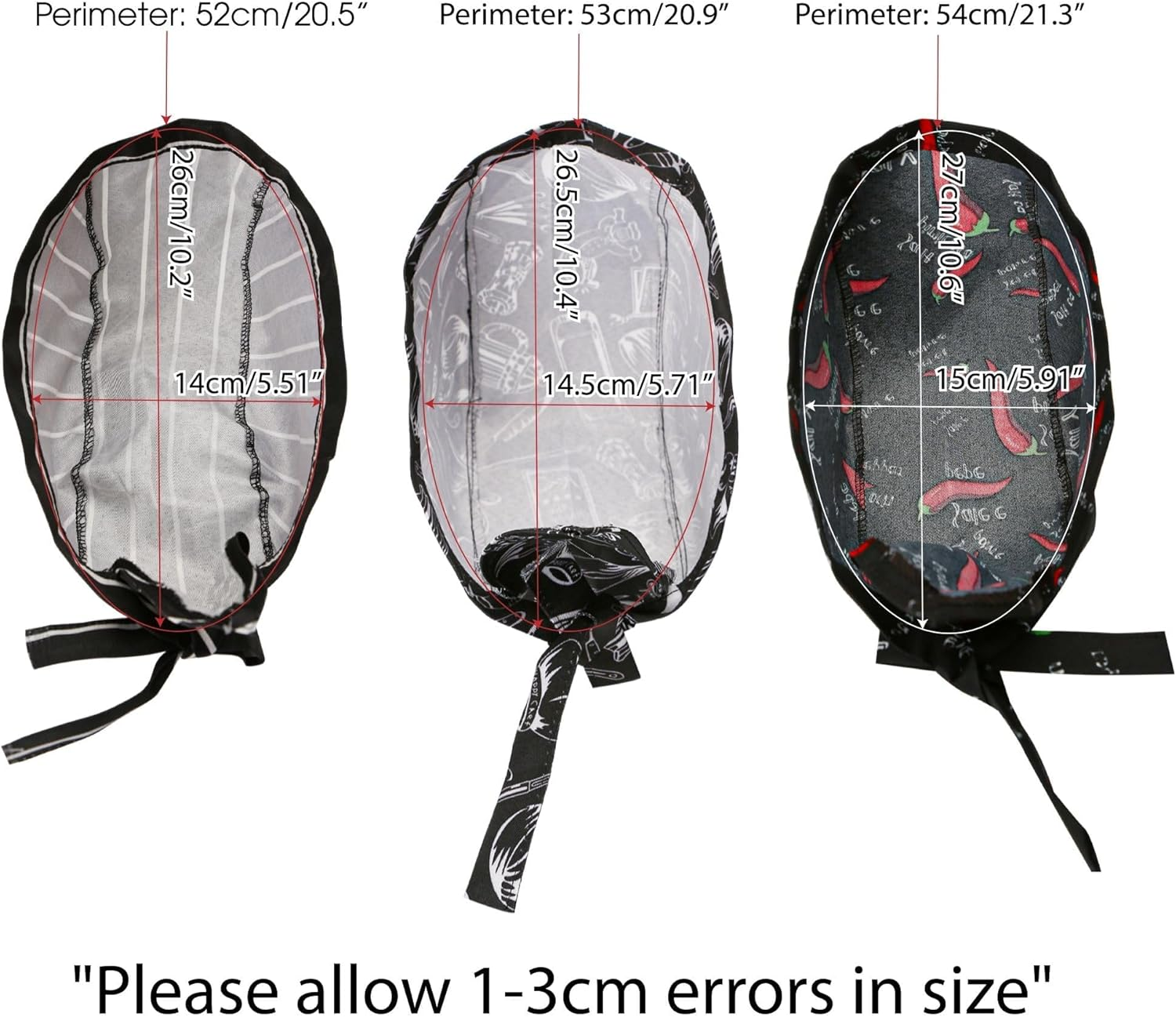 3 Packs Chef Hat, Catering Chef Hat, Professional Head Scarf for Men and Women, Kitchen Cooking Chef Cap, Adjustable Kitchen Cooking Chef Cap for Hotel Restaurant K-Itchen C-Ooking Service image number 3