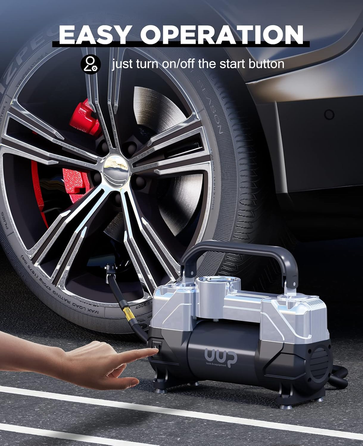 Tire Inflator Air Compressor, 150PSI 12V DC Double Cylinders Heavy Duty Portable Air Pump W/Emergency LED Light for Truck, SUV, Car, RV (Black1) - Black1 image number 3