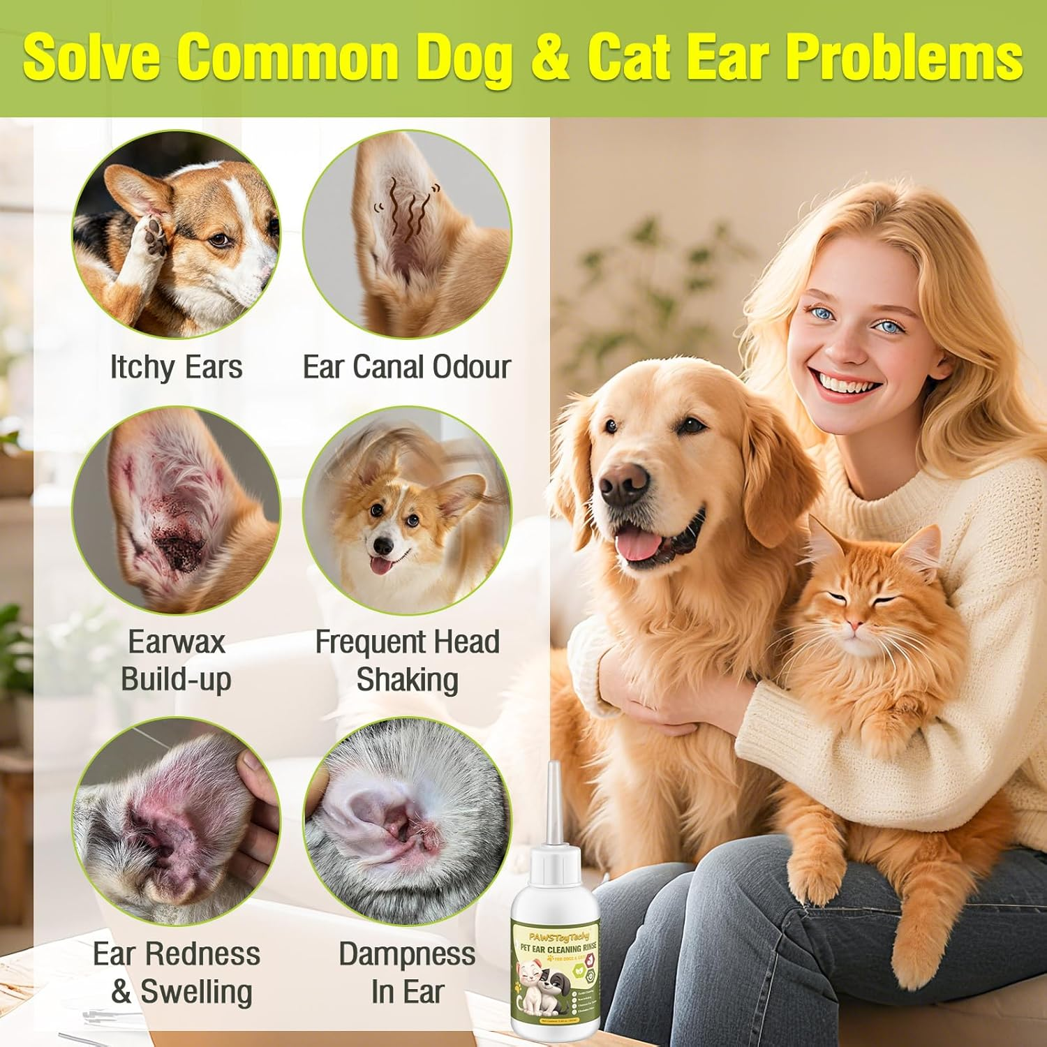 Pet Ear Cleaner Drops for Dogs & Cats - 4 Oz Long Soft Tube Ear Cleaner for Pets, Gentle Ear Cleaning Solution for Deodorizing & Wax Removal, Relieves Itching, Safe for Pets & Humans image number 3