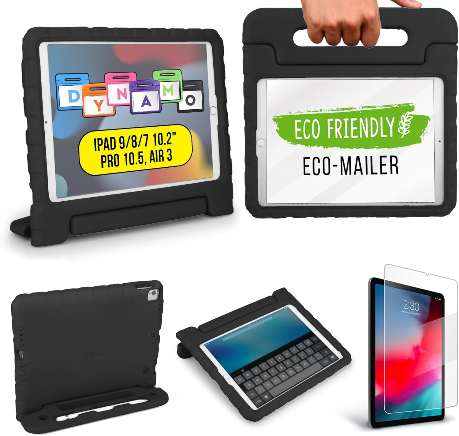 Official Cooper Dynamo Ipad 9Th Generation Case for Kids Fits Ipad 10.2, 8Th, 7Th Gen, Air 3, Pro 10.5 | Rugged, Lightweight, Kids Proof Case with Magic Handle & Stand, Pencil Holder (Licorice Black) image number 4