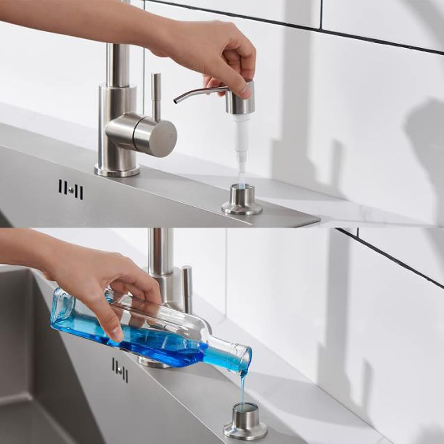 Maizoon Stainless Steel Soap Dispenser for Kitchen Sink with Long Nozzle Durable and 500ML/17OZ Large Capacity Bottle Suitable for Bathroom Brushed Silver image number 3