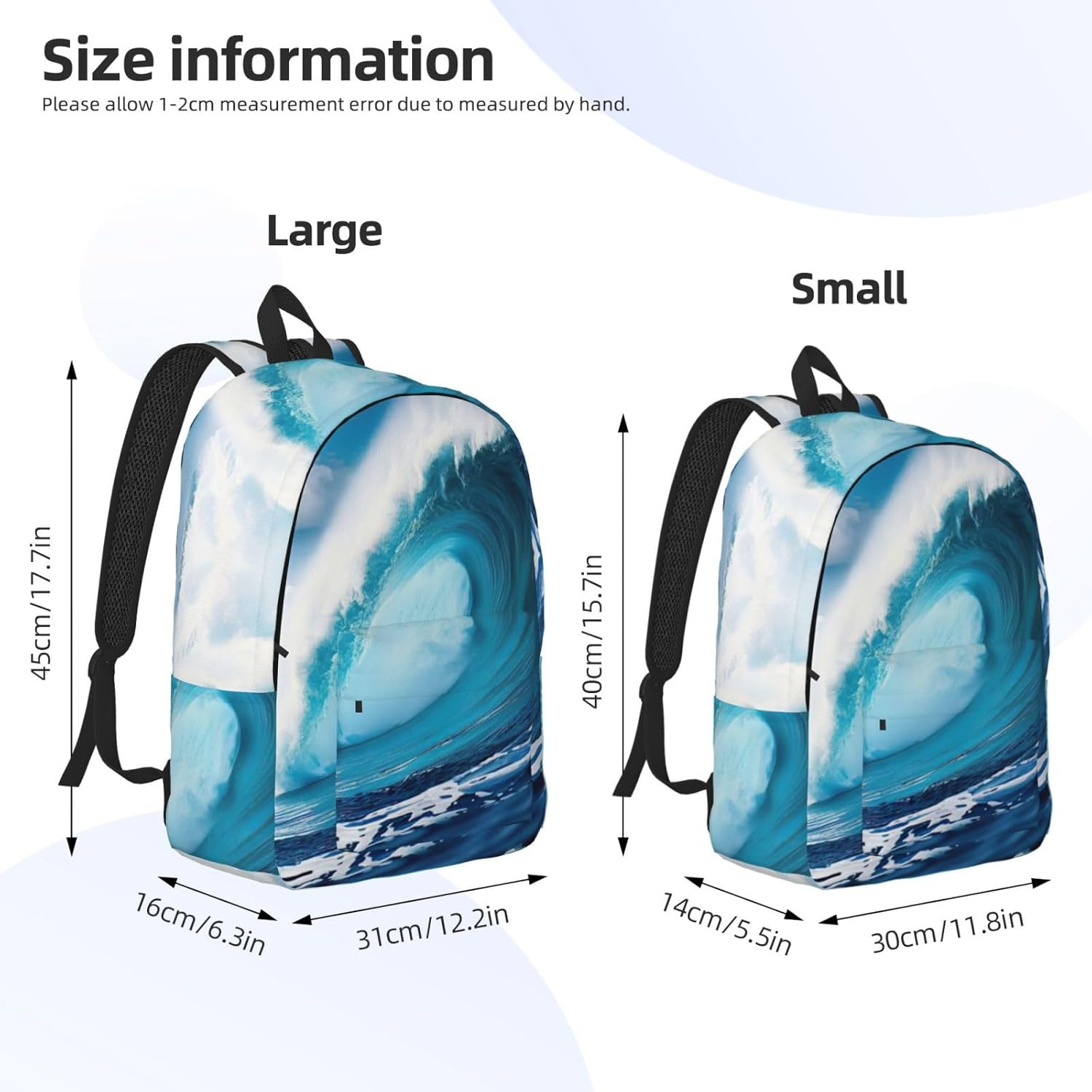 DRTGEDS Big Ocean Wave Hd Canvas Backpack for Men Women,Casual Rucksack Backpack, Laptop College Hiking Travel Bag image number 2