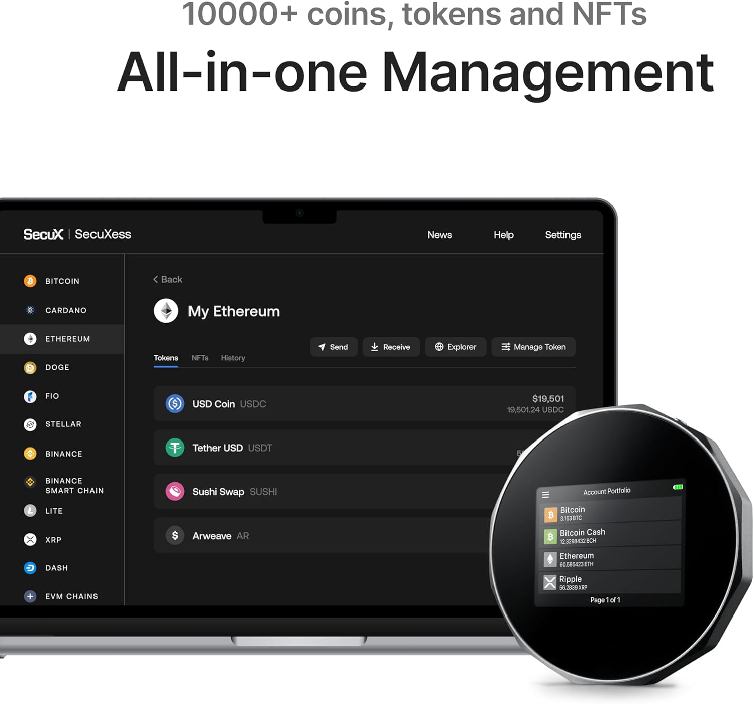 Secux V20 plus - Most Secure Crypto Hardware Wallet W/Bluetooth & NFT Support - Cross Platform - Easily Manage Your Bitcoin, Ethereum, BTC, ETH, SOL, LTC, Doge, BNB, XLM, ERC20, BSC and More (V20) image number 1