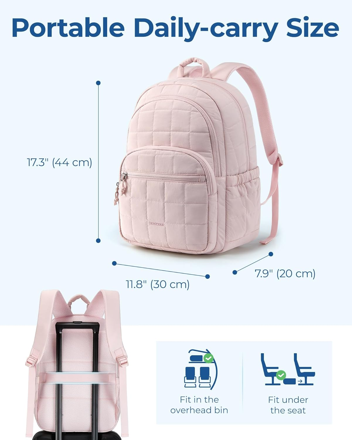 BAGSMART College Laptop Backpack, Travel Laptop Backpack for Women, Quilted Casual Daypack image number 3