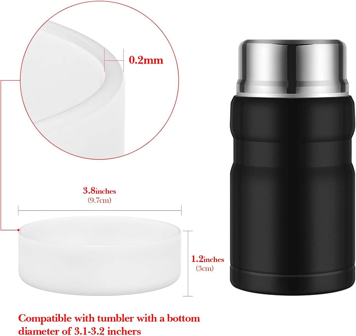 Linkidea 2 Pcs Silicone Food Jar Bottom Boot, Anti-Slip Bottle Bottom Sleeve Cover, Lightweight Bottle Bottom Boot Compatible with Thermos 24Oz, HYDRAPEAK, BIDAKID, Wolff (White) image number 4