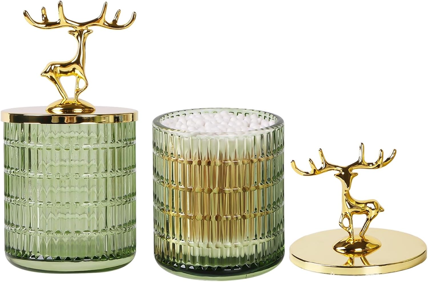 Tonxus Glass Apothecary Jars with Lid, Green Qtip Holder for Bathroom Decor, Bathroom Canisters Storage Organizer for Cotton Swabs, Balls, Pads, Floss Picks, Candy, Jewelry