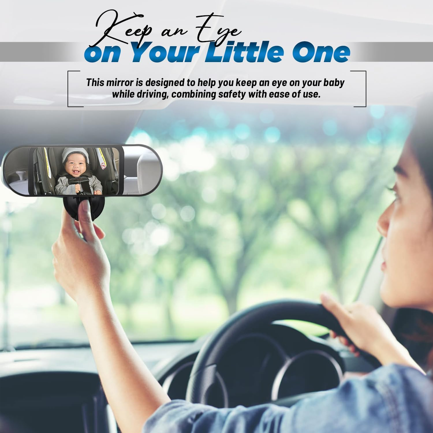 Black Rear View Baby Car Seat Mirror - 360&deg; Rotatable & Adjustable for Clear, Wide View of Rear Facing Infant, Universal Fit, Shatterproof Plastic, Easy Installation with Bonus 'Baby in Car' Sticker image number 6