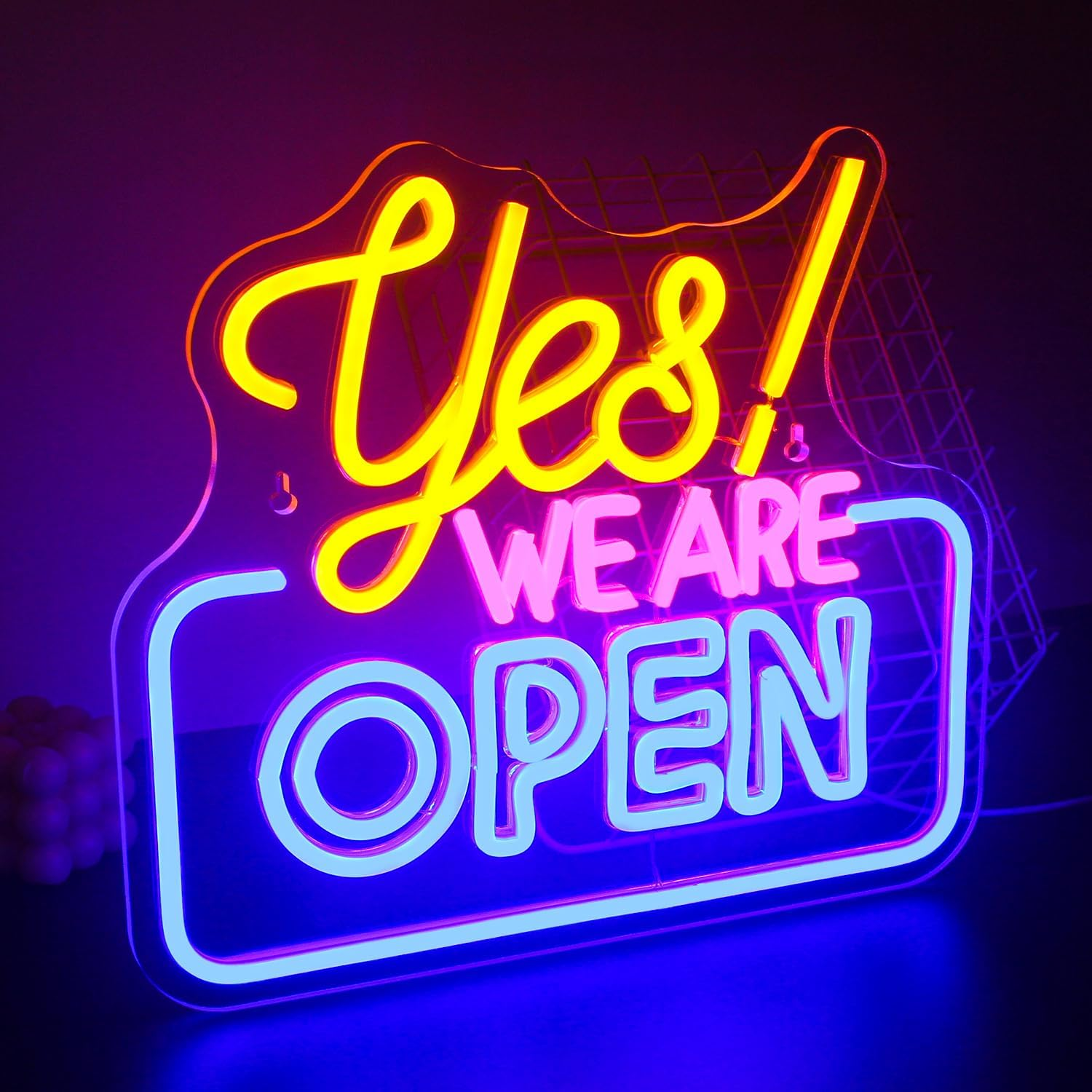 SIGNSHIP Open Neon Sign LED Sign Yes! We Are Open Neon Sign for Wall Decoration Yellow & Pink & Blue Open Neon Light Sign Light up Sign for Bar Restaurant Hotel Shop Club Decor