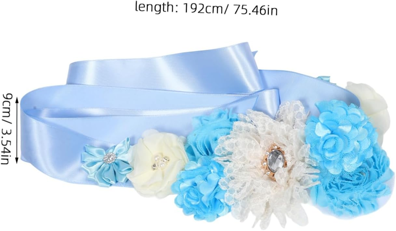 2Pcs Maternity Daisy Flower Sash Belt for Women Elegant Waist Support for Showers and Maternity Photoshoots Rhinestones - Beige image number 2