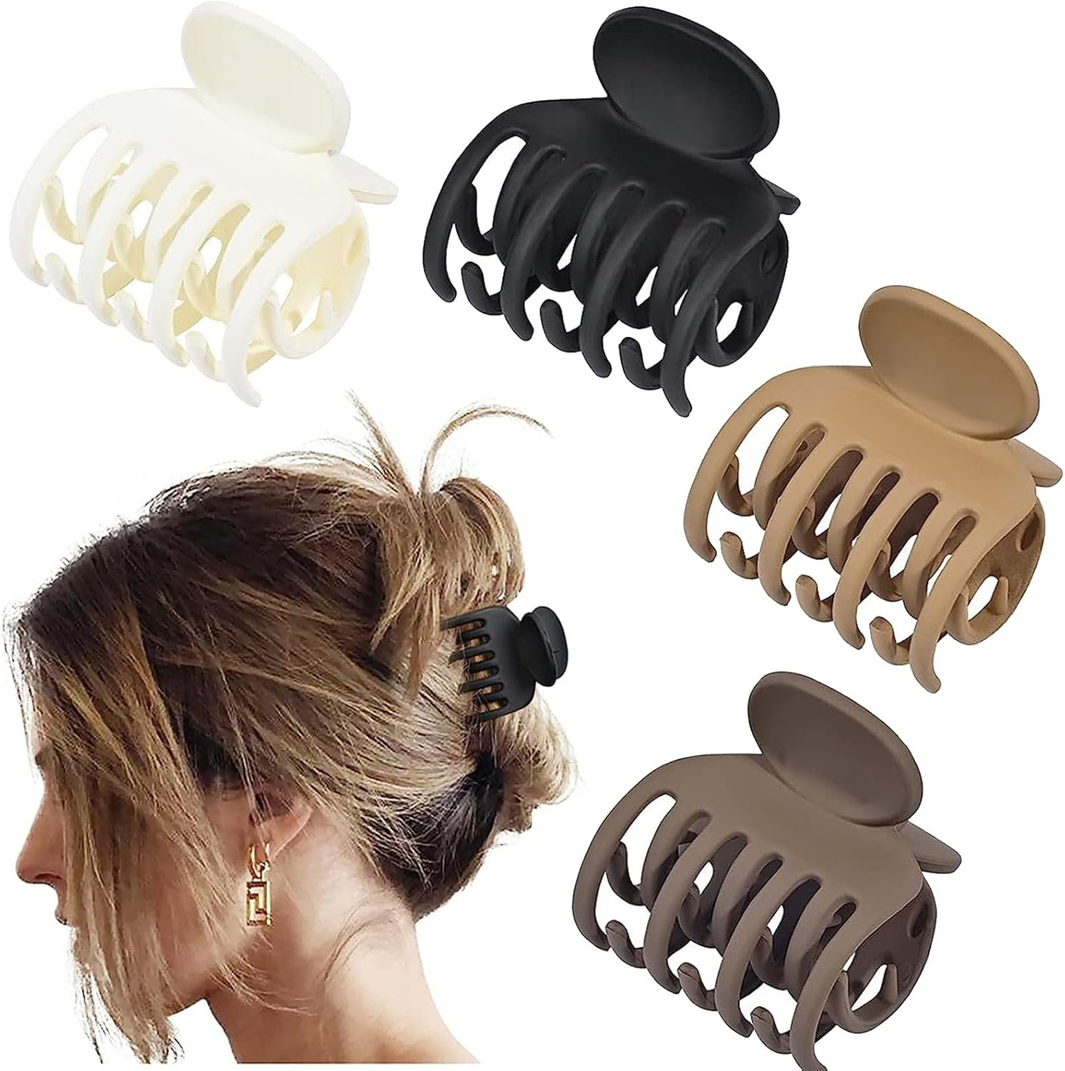 Pack of 4 Medium Claw Hair Clips, Hair Clips, Women'S Thin Hair, Plastic Hair Clip, Medium Size, Double Row Jaw Clips, 4 Colours, Non-Slip Hair Clips, for Women and Girls image number 2
