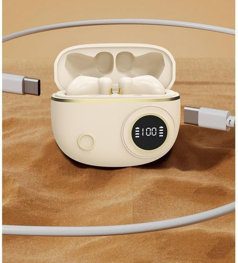 Ziyan Bluetooth 5.4 Headphones, In-Ear Headphones, Wireless, 40 Hours Playtime, Hifi Stereo, USB-C Wireless Headphones, IP7 Waterproof for Work and Study, LED Display (White) - White image number 2