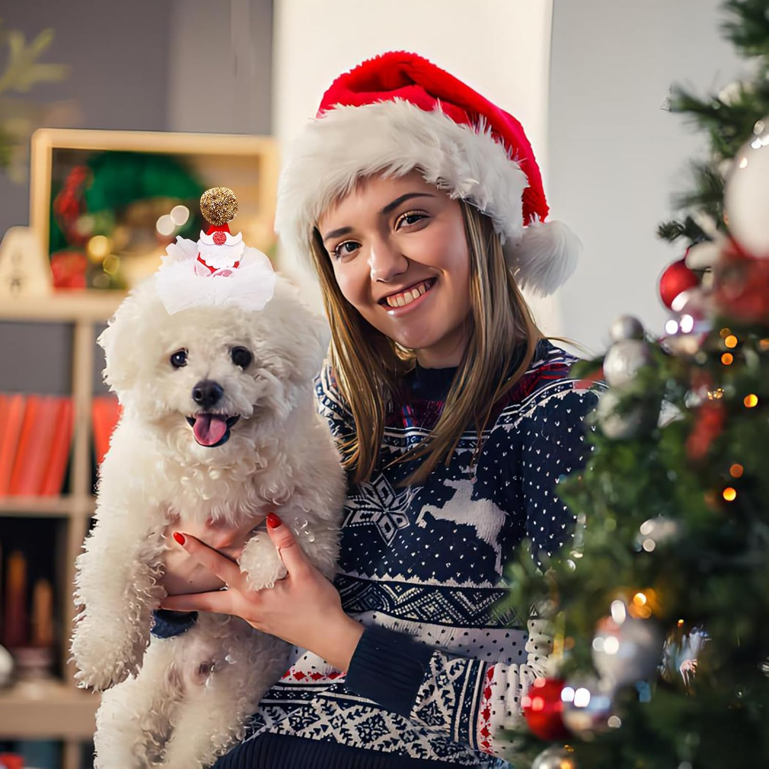 2Pcs Christmas Pet Hat, Creativity Pets Headdress Lace Cat Hats, Adjustable Cat Dog Christmas Hat, Adjustable Pet Dog Santa Hat, Xmas Pet Outfits Holiday Pet Hat for Dog Pet Supplies Christmas image number 6