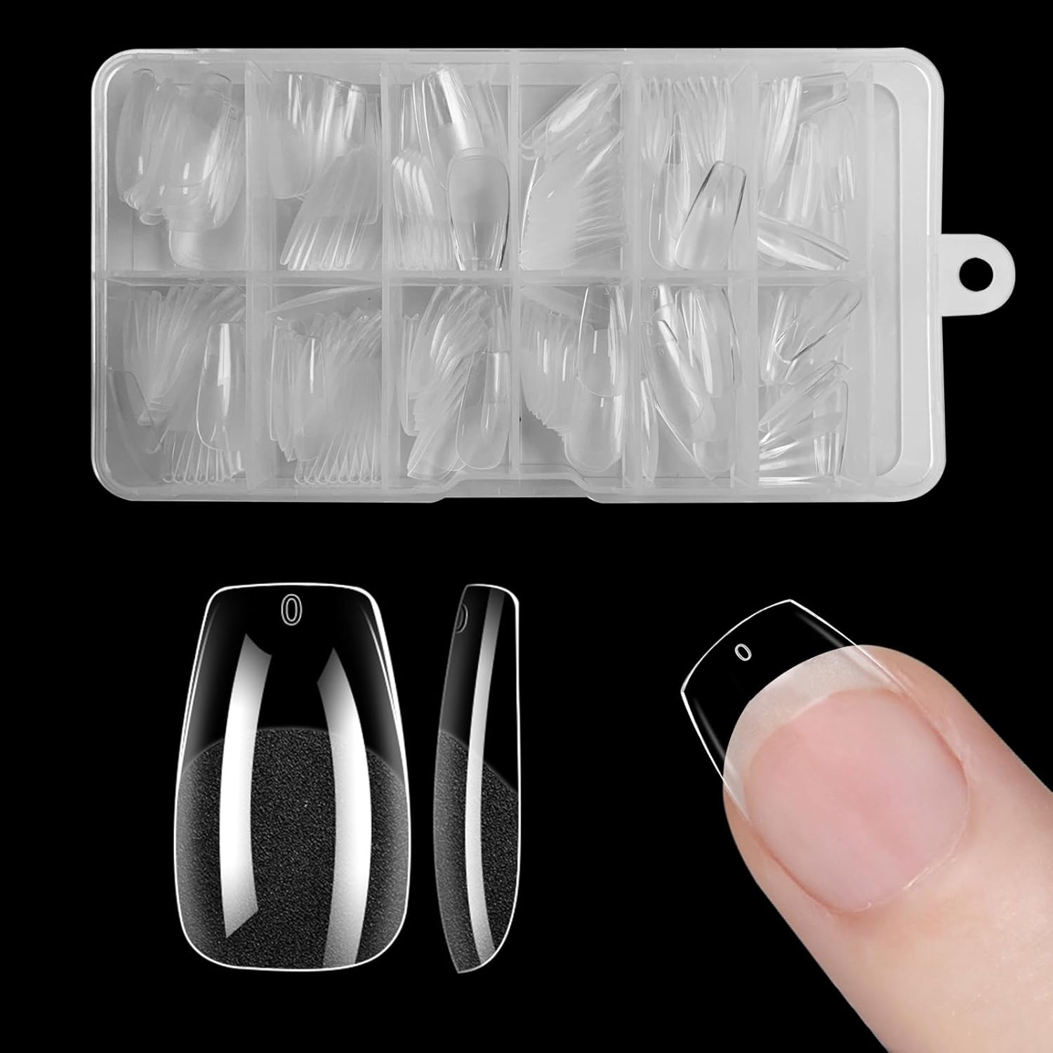 Short Almond Nail Tips - Clear Nail Tips, ZAHRVIA Soft Gel Full Cover for Soak off Nails Extensions Kit - 192PCS False Nails Acrylic12 Sizes (Short Almond)