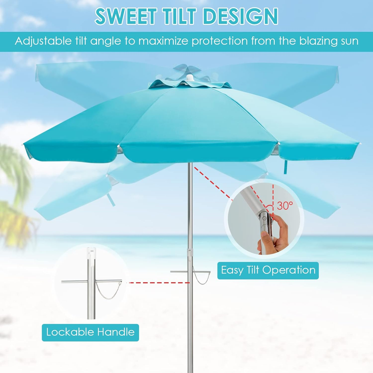 Costway 198Cm Beach Umbrella W/Sand Anchor, Outdoor Patio Umbrella W/Push Button Tilt & UPF 50+ Protection, Portable Sunshade Umbrella W/Carry Bag for for Beach Patio Garden Outdoor
