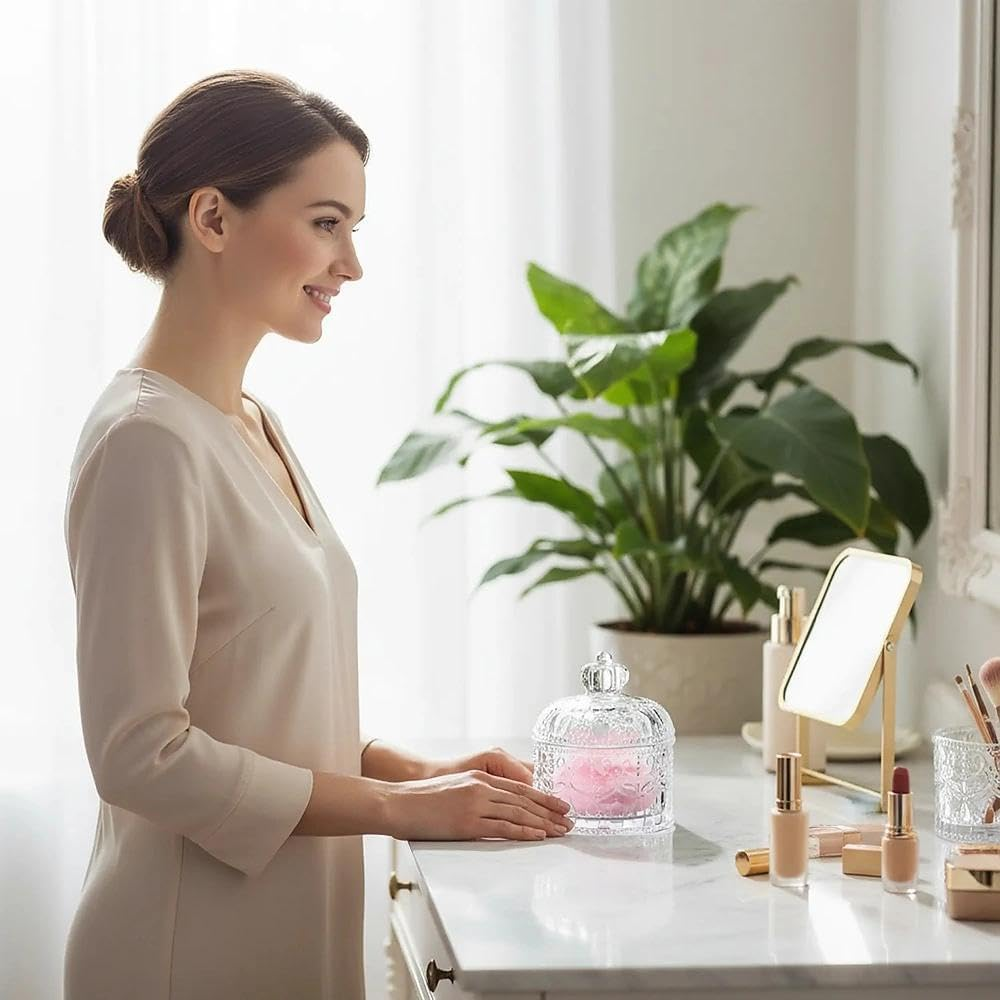 Body Powder Puff and Container Set with 2 Soft Puffs, Large Crystal Glass Powder Jar for Makeup Application and Storage-Ermaoo image number 1