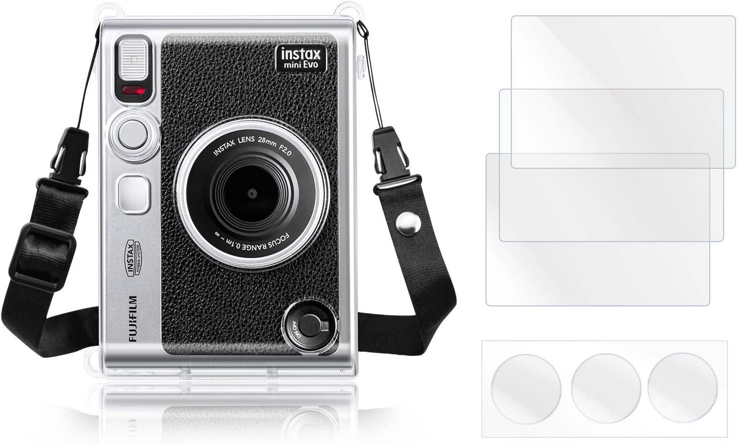 Rieibi Clear Protective Case for Fujifilm Instax Mini Evo Instant Camera - Hard Carrying Case Cover with Shoulder Strap